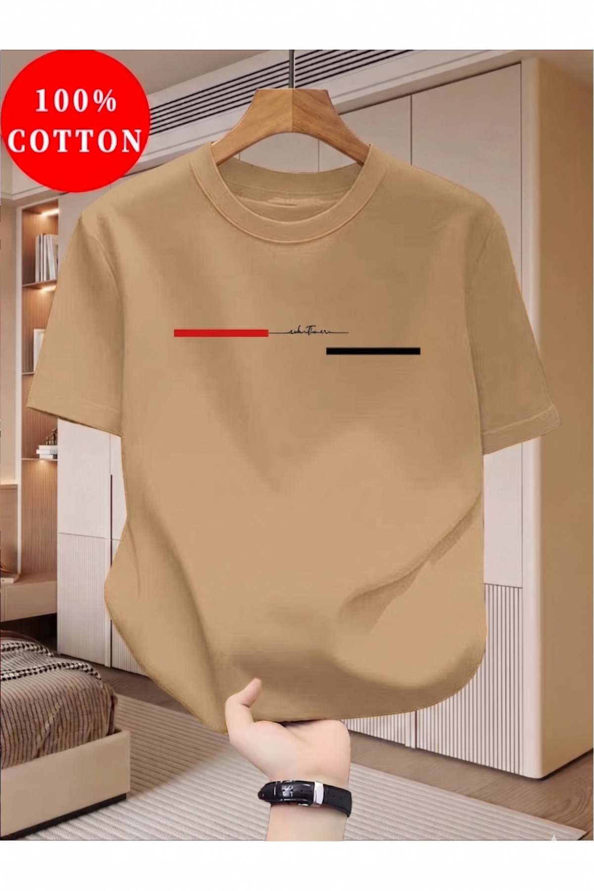 gencerco BEJ Bay/ Whatever Baskılı Basic Regular T-shirt