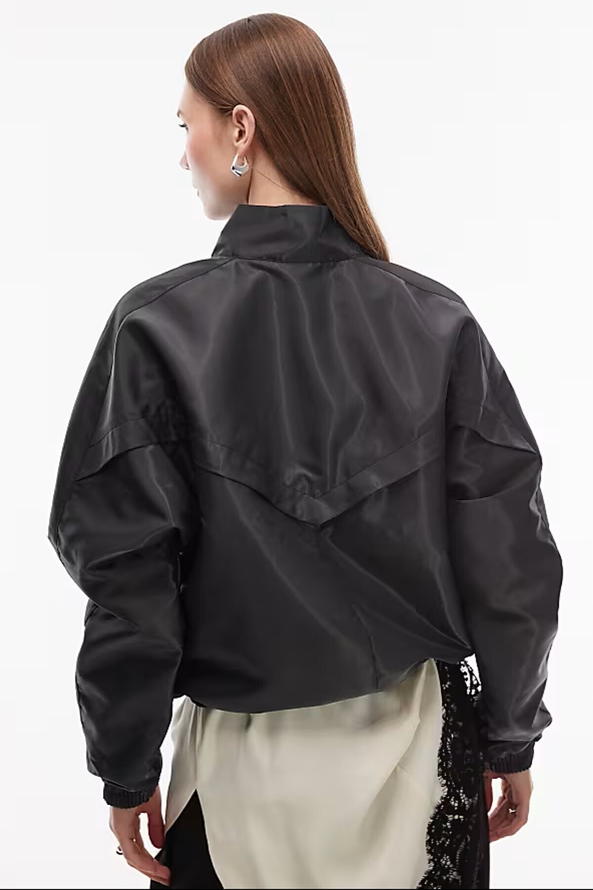 Nike Sportswear Windrunner Womens Shine Oversized Jacket Bol Kesim Kadın Günlük Ceket Siyah görsel 2