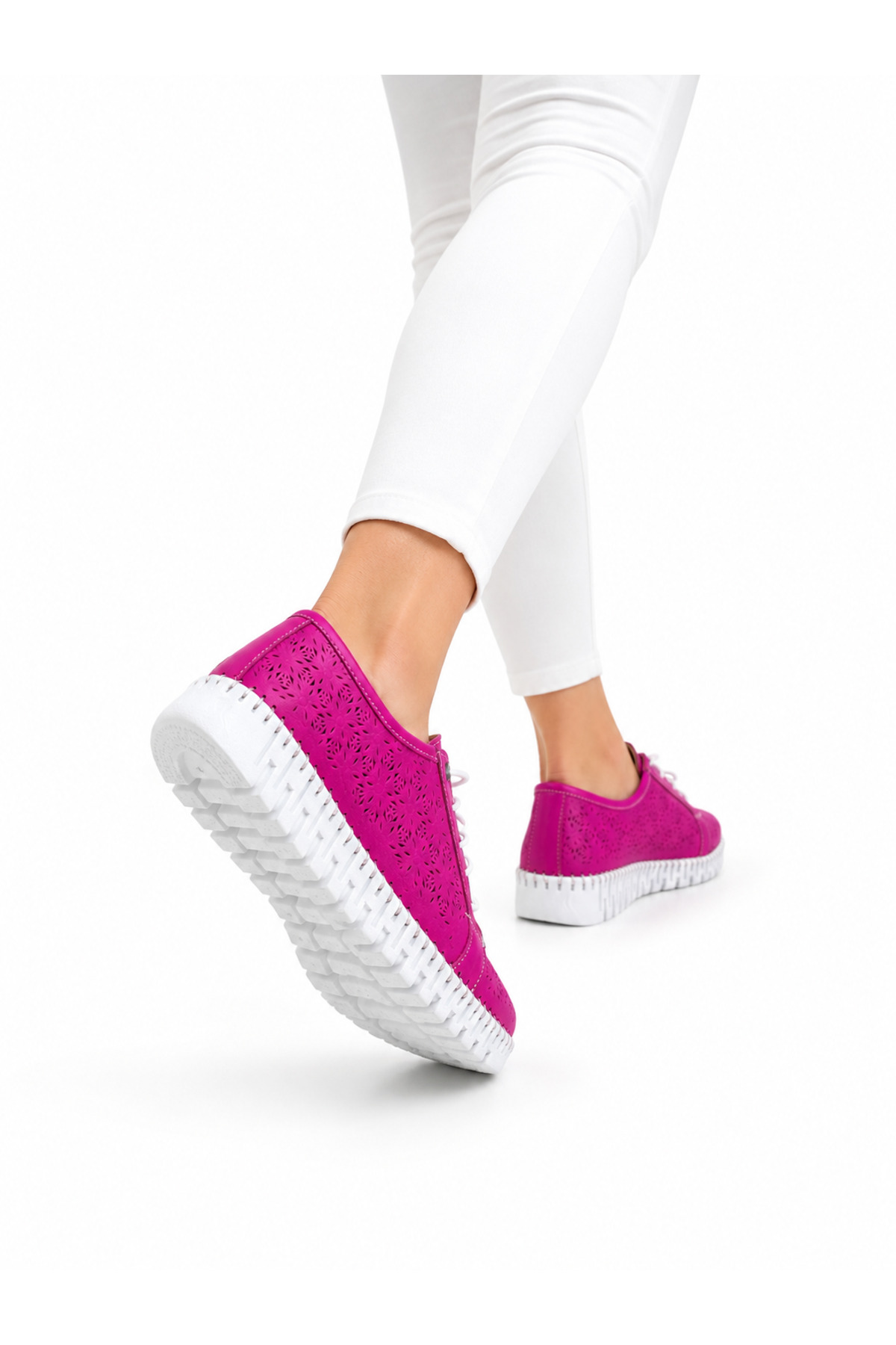 Cooka Shoes Kadın Fuşya Renk İç Dış %100 Hakiki Deri Ortopedik Günlük Ayakkabı – Pembe
