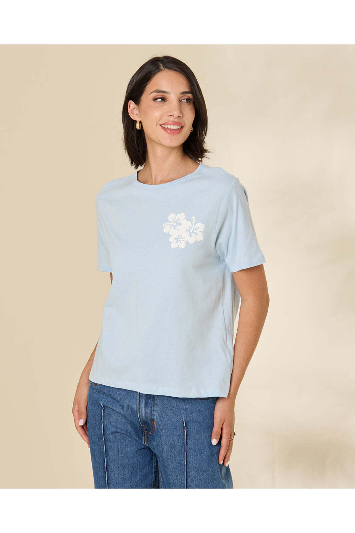 REDTAG Women Blue Printed T-Shirt