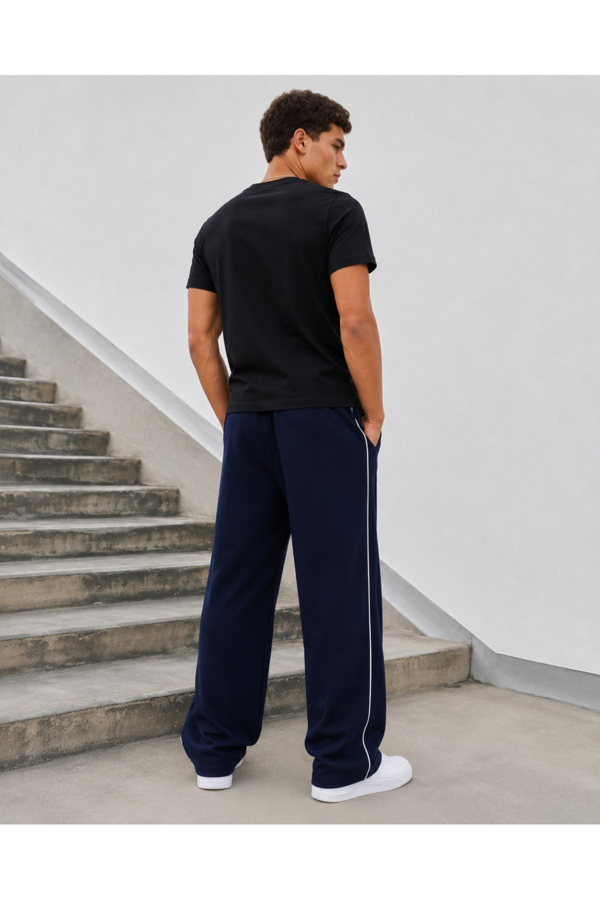 De Carte Harajuku Streetwear Yan Şeritli Erkek Bol Kesim Ayarlanabilir Geniş Paça Eşofman Altı görsel 3