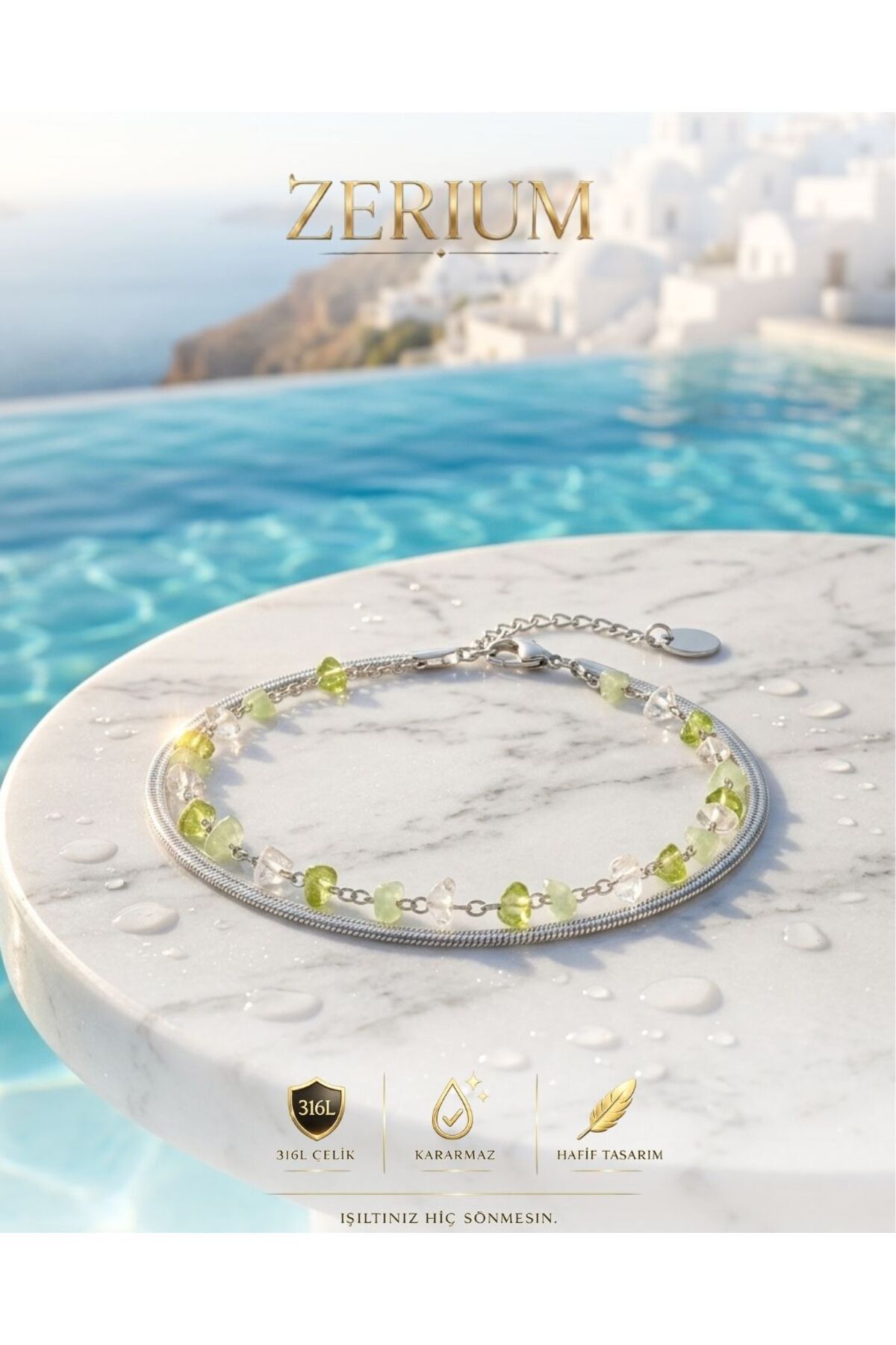 ZERİUM Premıum Kadın Çelik Halhal Silver Renk Ezme Zincir Doğal