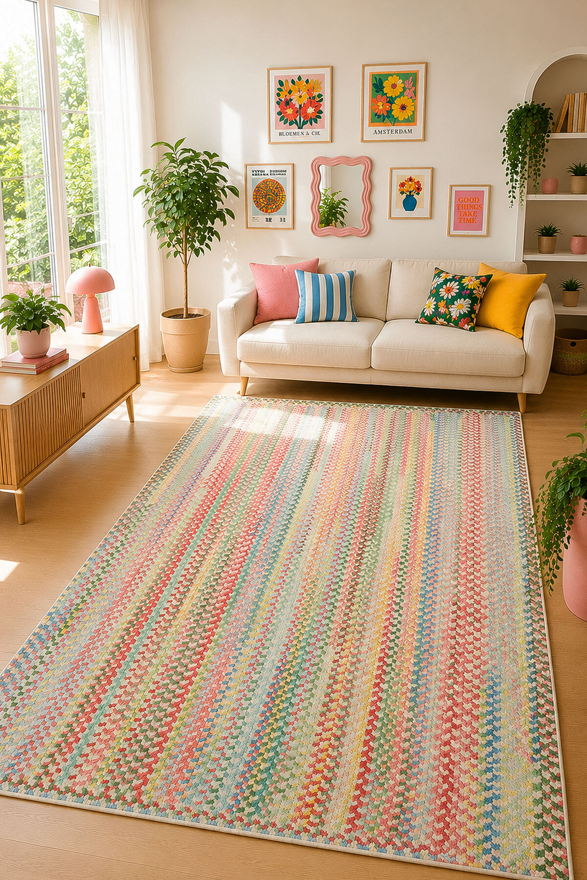 Digital Printing Wicker Look Anti-Slip Washable Colorful Living Room Rug Kitchen Carpet Runner