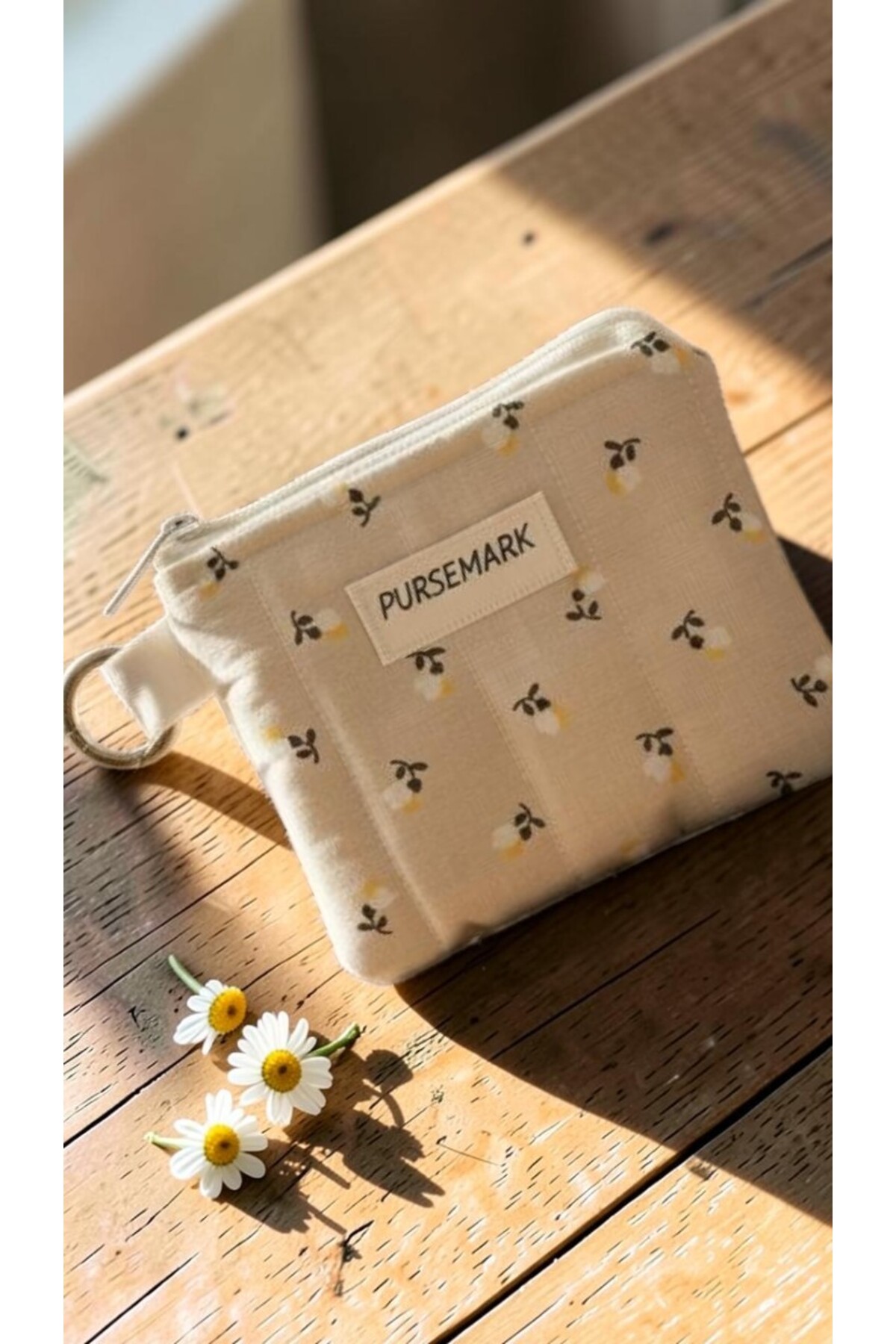 PURSEMARK Krem Sarı Çiçek Desenli El Yapımı Küçük Cüzdan görsel 6