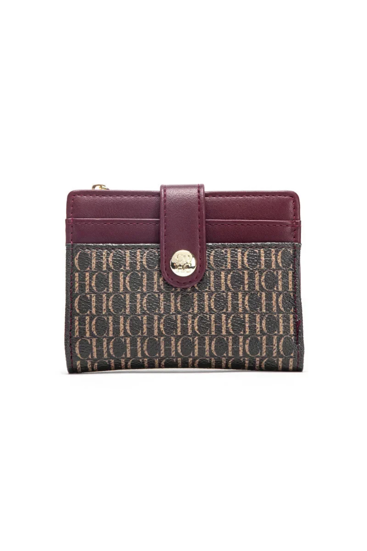 Choice CA4-C13-COFFEE-WINE CH Classic Solid Color Womens Short Wallet Multiple Card Slots Zipper Coin Purse