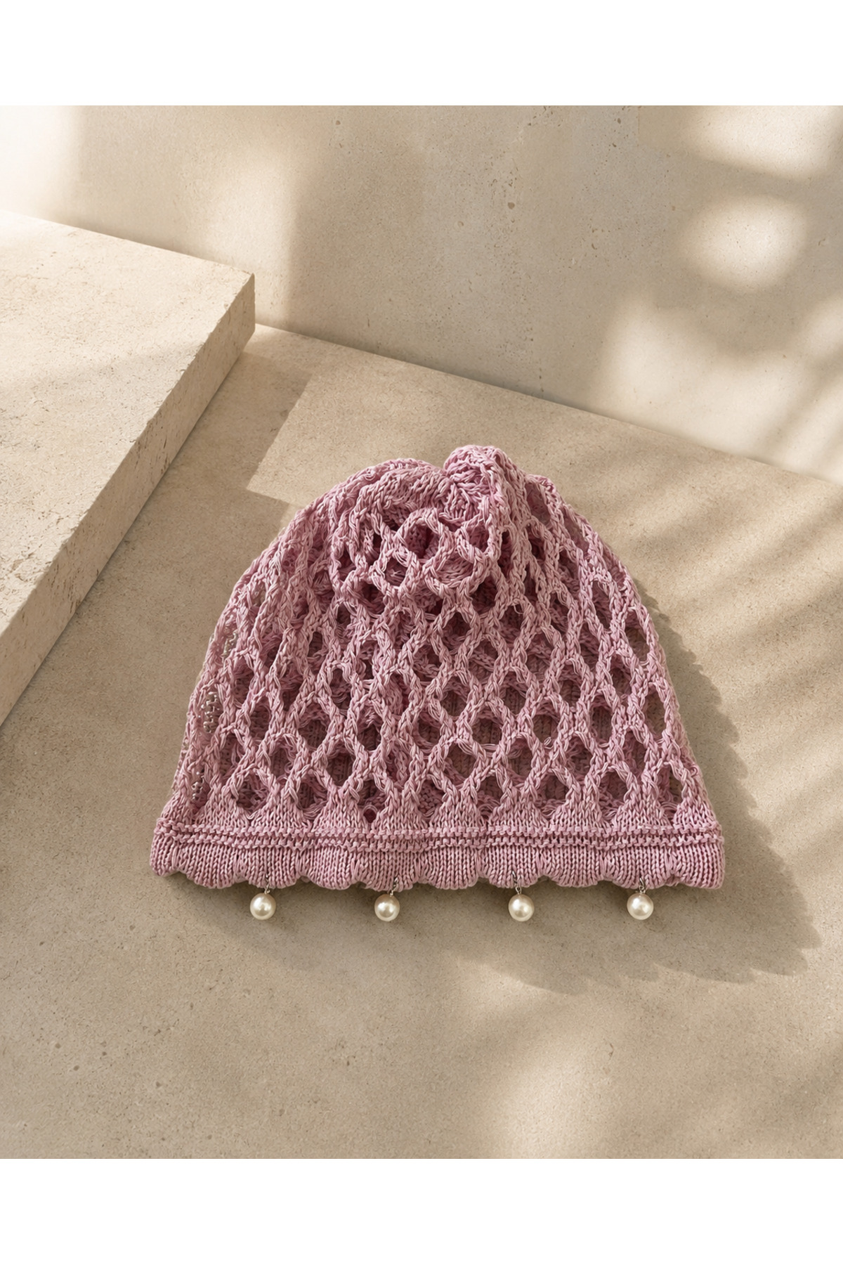 CSR AKSESUAR İncili File Örgü Bere El Örgüsü Yazlık Crochet Şapka / Bohem / Plaj Bere / Kadın Aksesuar görsel 2