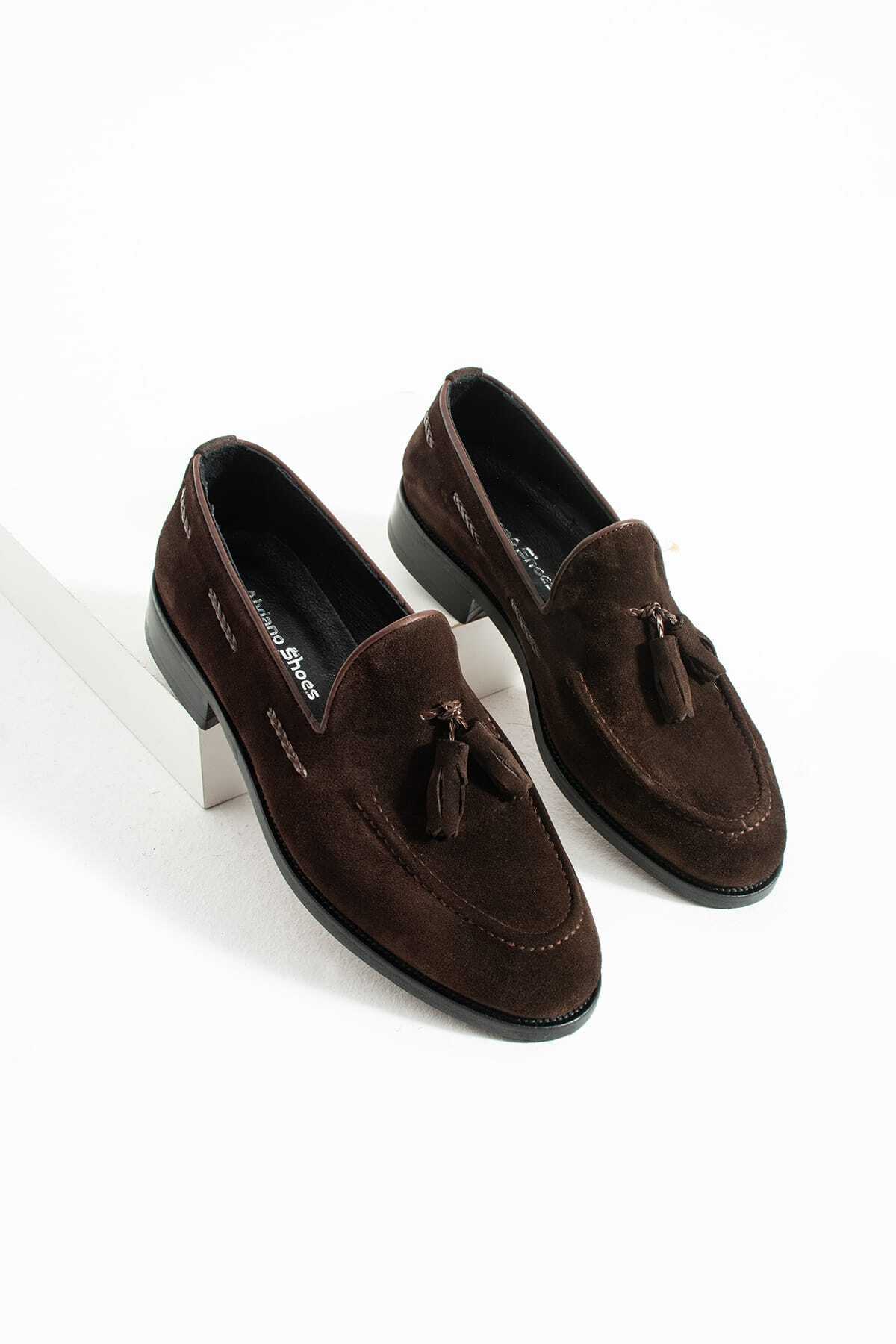 NİGHT Collection Corcik Hakiki Deri Erkek Loafer Ayakkabı, Klasik Püsküllü Koyu Kahve Günlük & Şık Model görsel 2