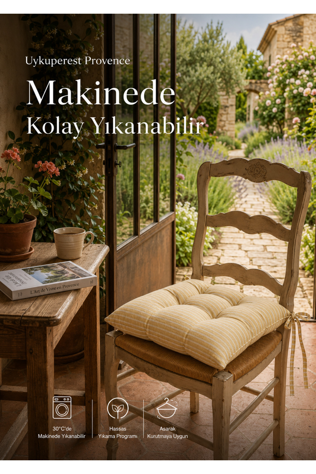Pastello Pofidik Sandalye Minderi 40x40 Bağcıklı 4 Puntolu Silikon Dolgulu Pamuk Bahçe Balkon Tekli detay
