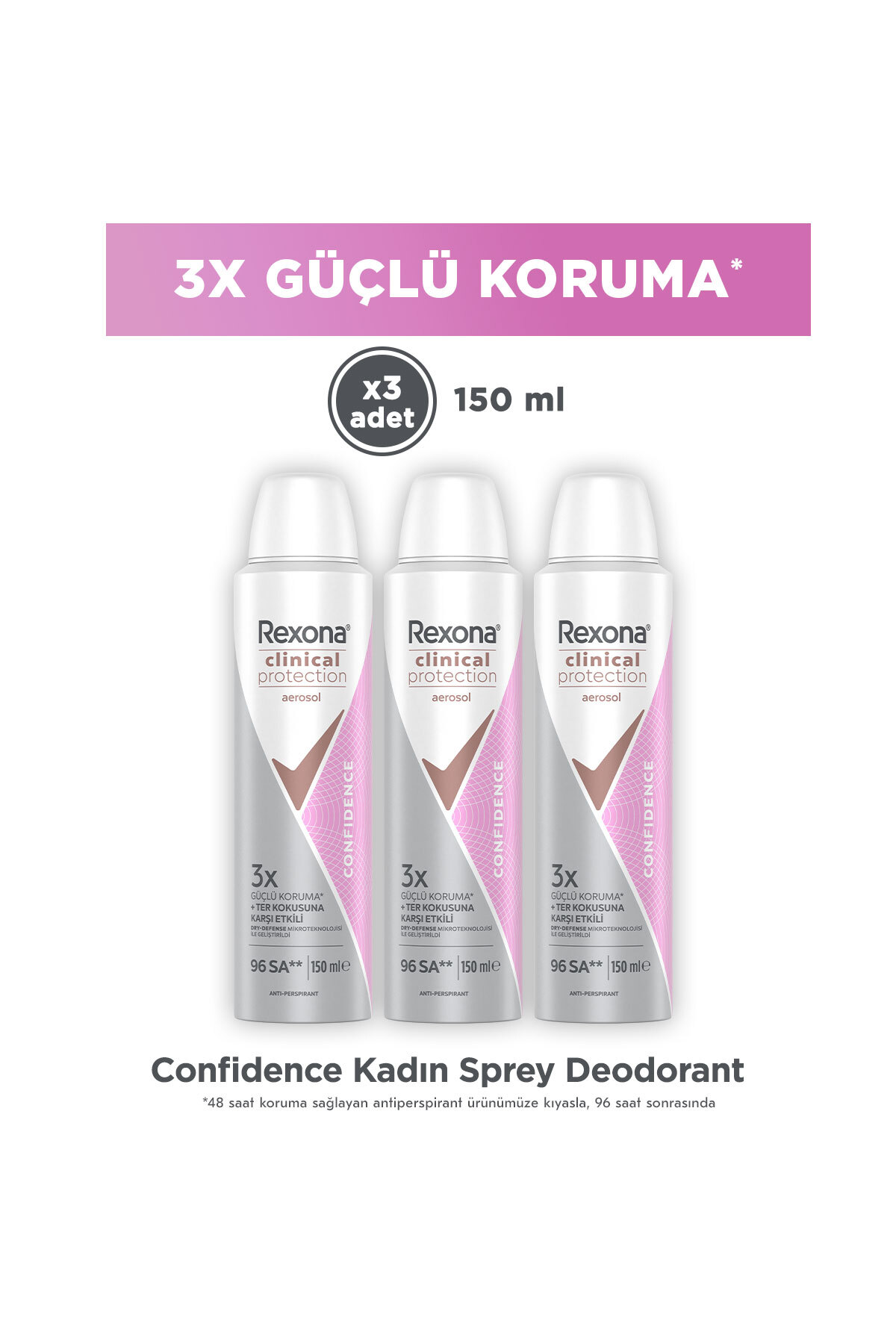 Rexona Kadın Clinical Protection Spray Deodorant Confidence 150 ml x3