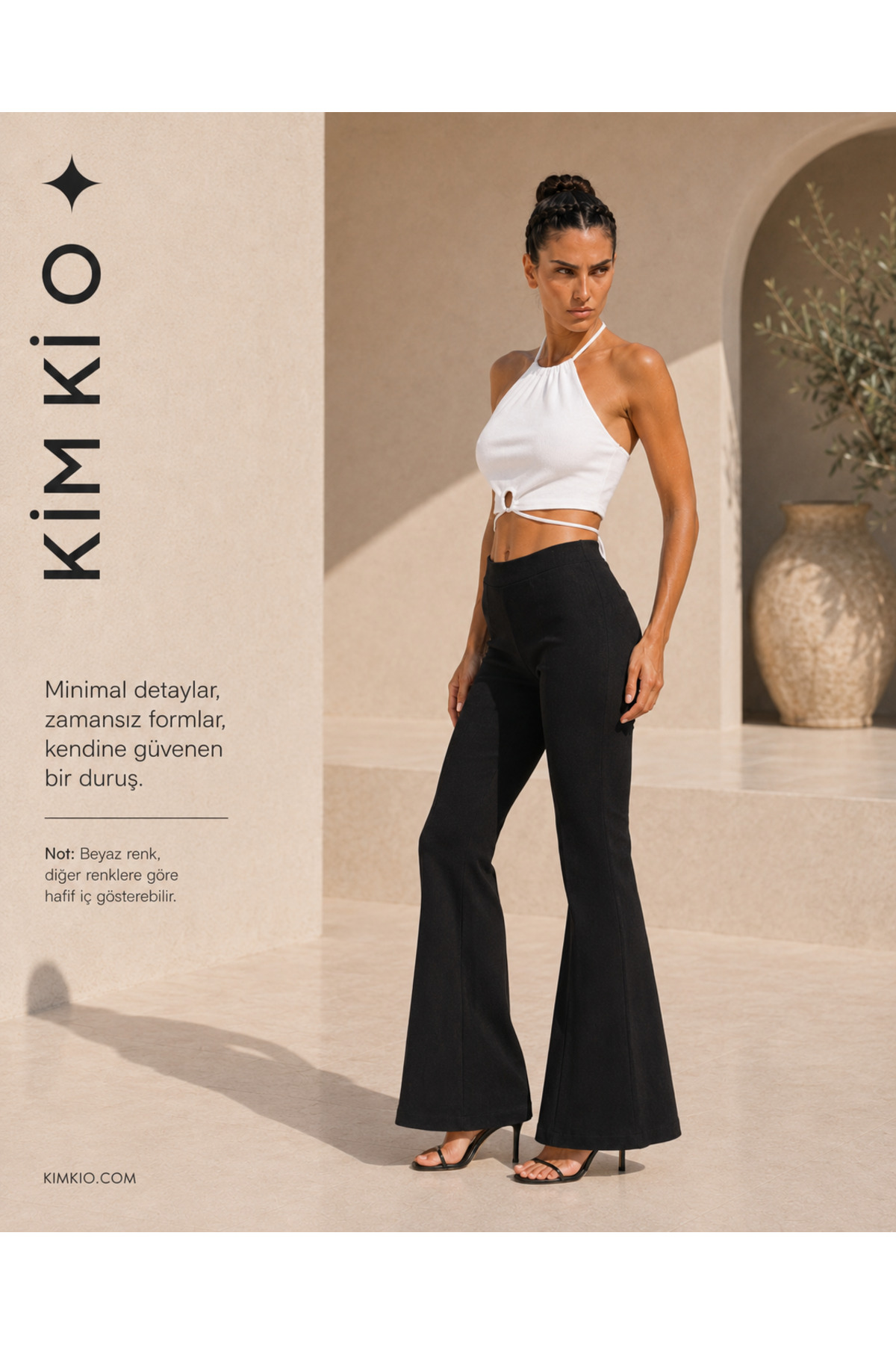 KİM Kİ O Kadın Halter Yaka Ön Halkalı Bağlamalı Kaşkorse Crop Top görsel 5