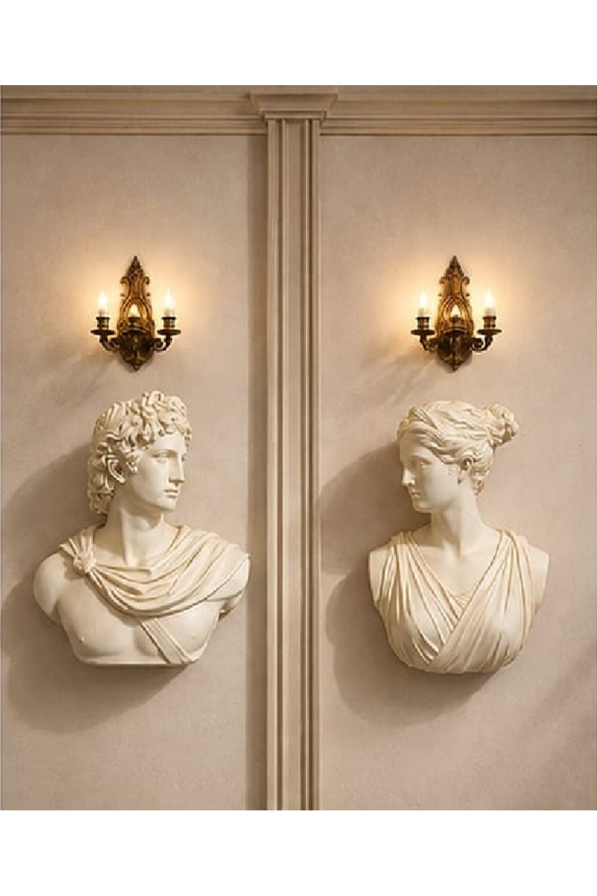Antique 2-Piece Apollo Diana Wall Bust Wall Sculpture Decorative Hanging Oversized Wall Sculptures Mythological Wall Bust 25cm