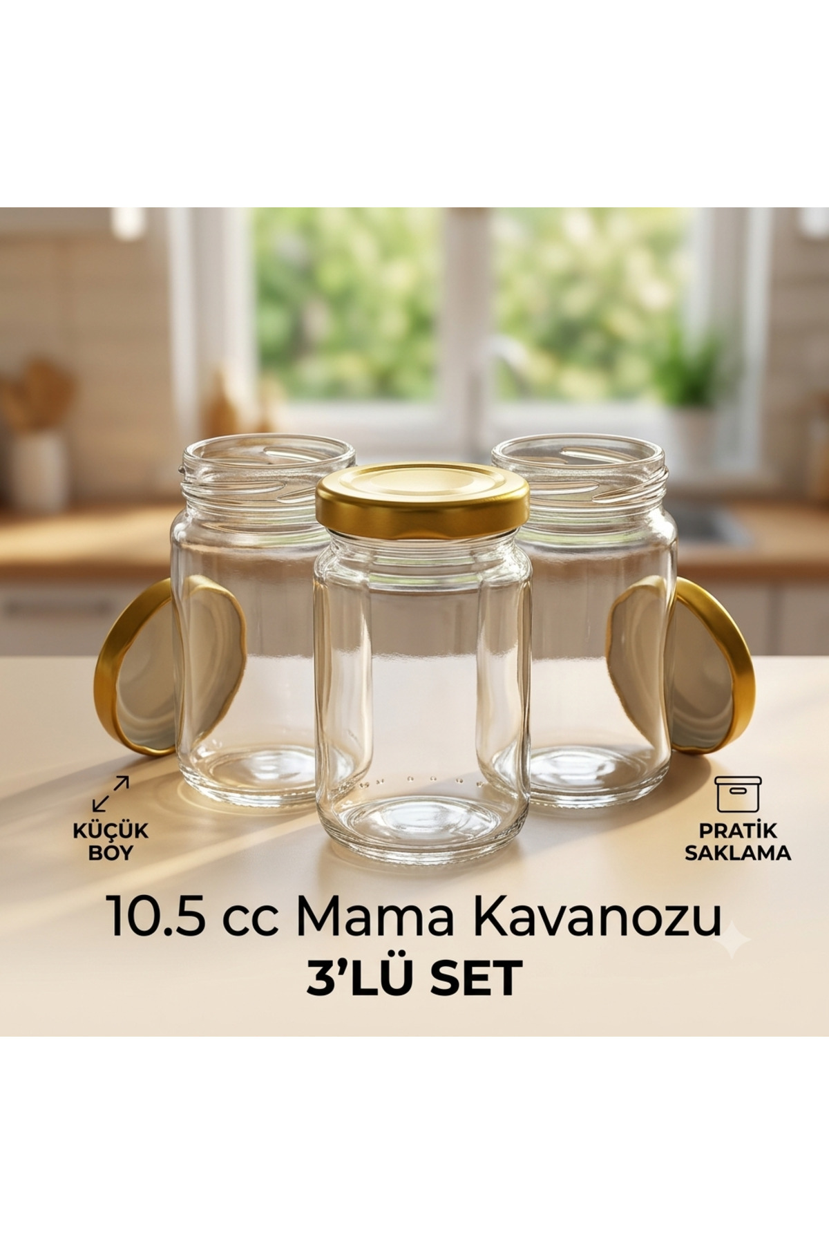 bimbambom 3 Adet Cam Bebek Mama Taşıma Saklama Kabı Mama kavanozu