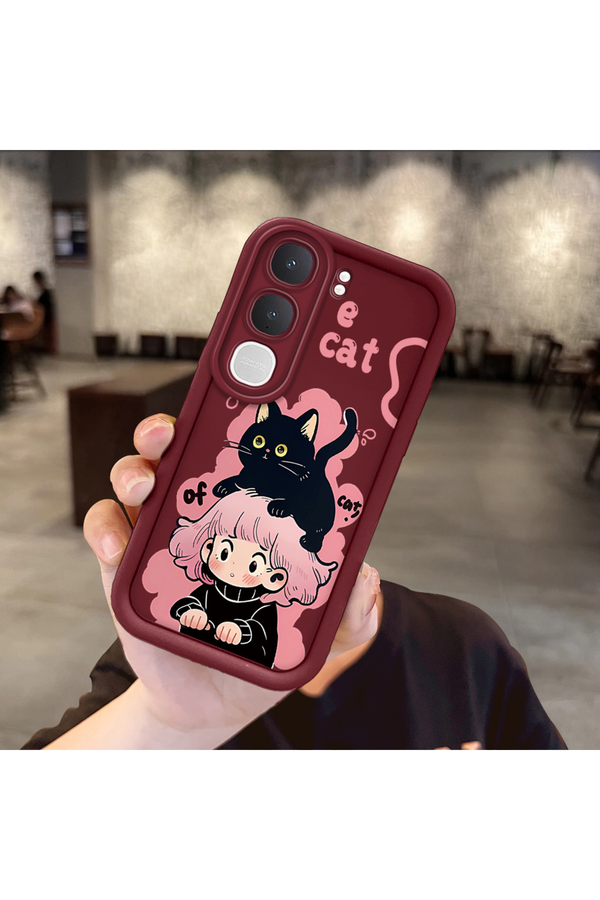 Vivo Y31 5G Compatible case camera protector Burgundy Silicone Couple Phone Case Cat Pattern