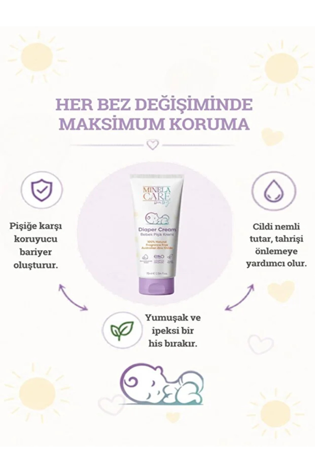 Organik Bebek Bakım Seti SPF 50+ Güneş Kremi ve Pişik Kremi 75 ml + 110 g 2'li Set — 856386346757343 — تصویر 6 از 6