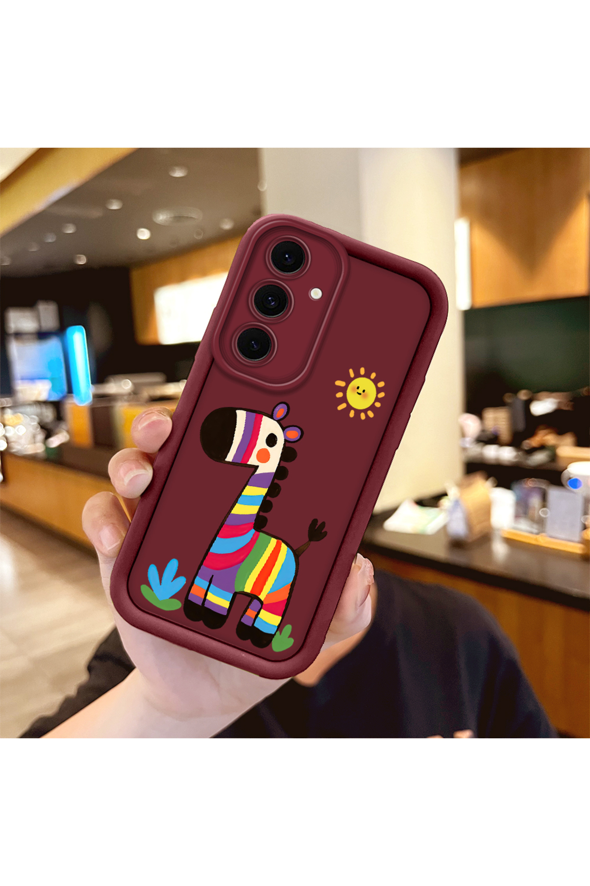 Samsung Galaxy S24 FE Compatible Shockproof Camera Shielded Claret Red Silicone Print Patterned Case