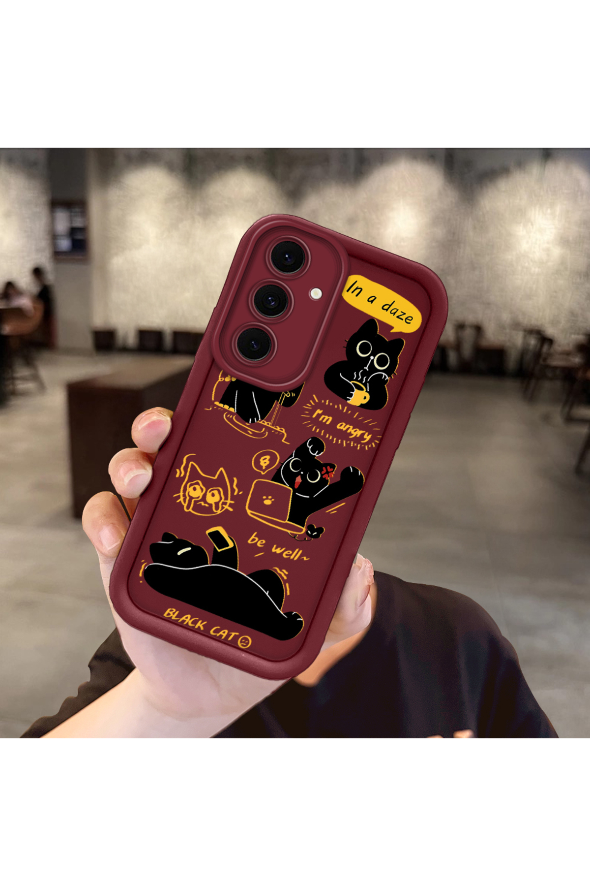 Samsung Galaxy S24 FE Compatible Shockproof Camera Shielded Claret Red Silicone Print Patterned Case