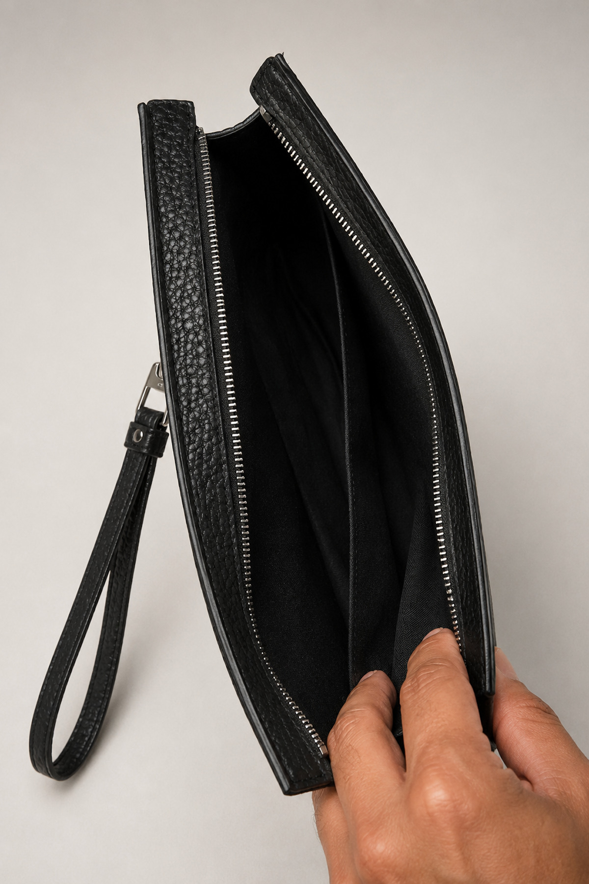 Valiberta Prestige Çift Fermuarlı Erkek Clutch El Çantası - Siyah görsel 5