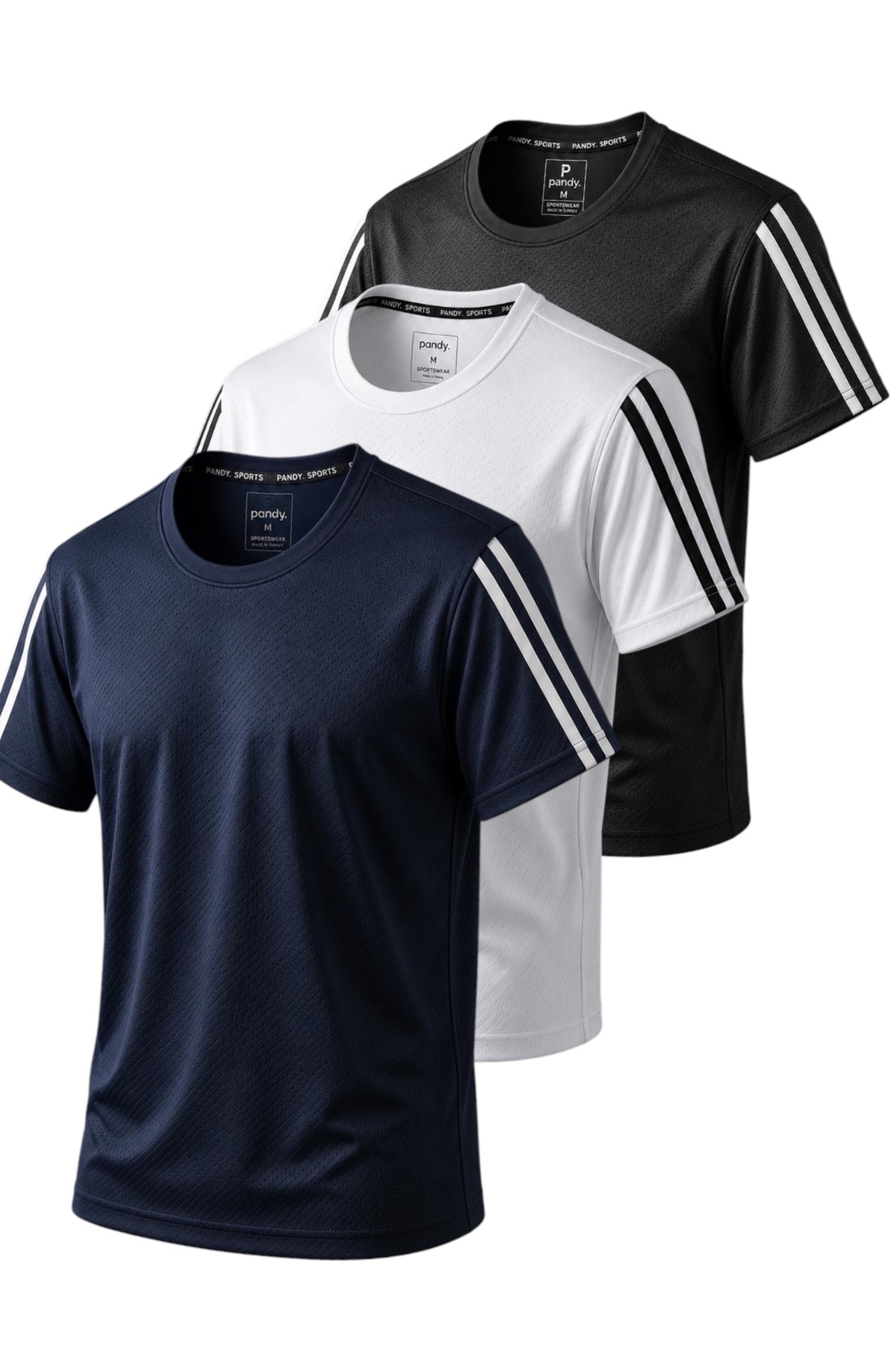 pandy 3-Piece Sleeve Stripe Quick Dry Breathable Fabric Sports T-Shirt