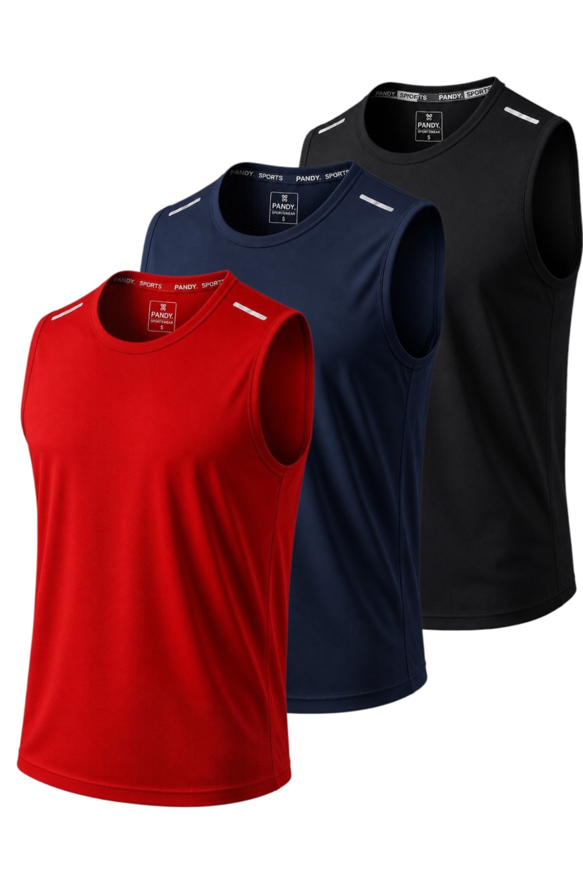 pandy 3'lü Hızlı Kuruma Nefes Alabilen Atletik Teknik Sporcu Sıfır Kol T-shirt