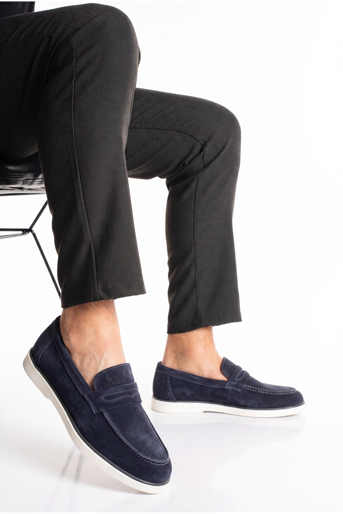 Fame Step Hakiki Deri Erkek Lacivert Loafer Ayakkabı Süet Günlük Rahat Casual Mokasen Siena görsel 6