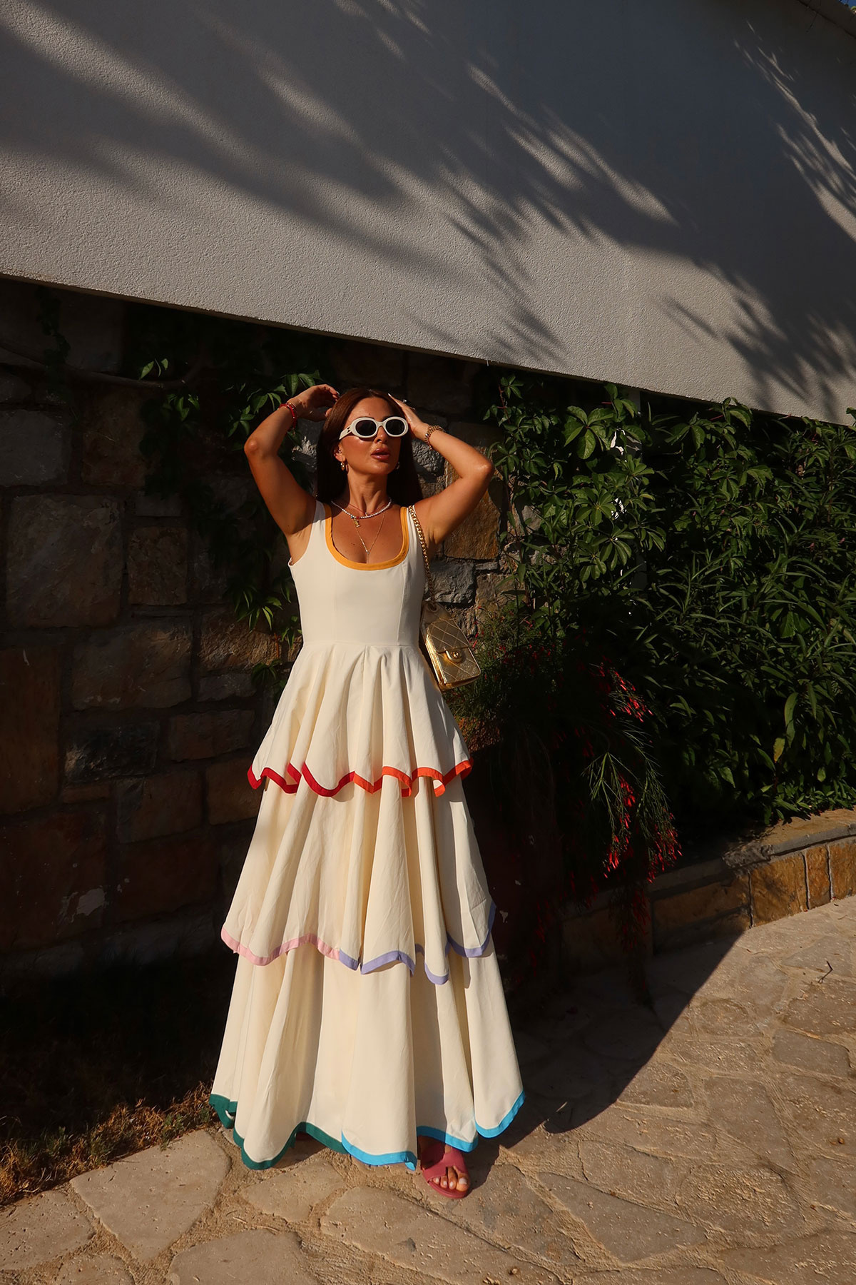 Özge Özgenç Layered Dress with Back Tie Detail