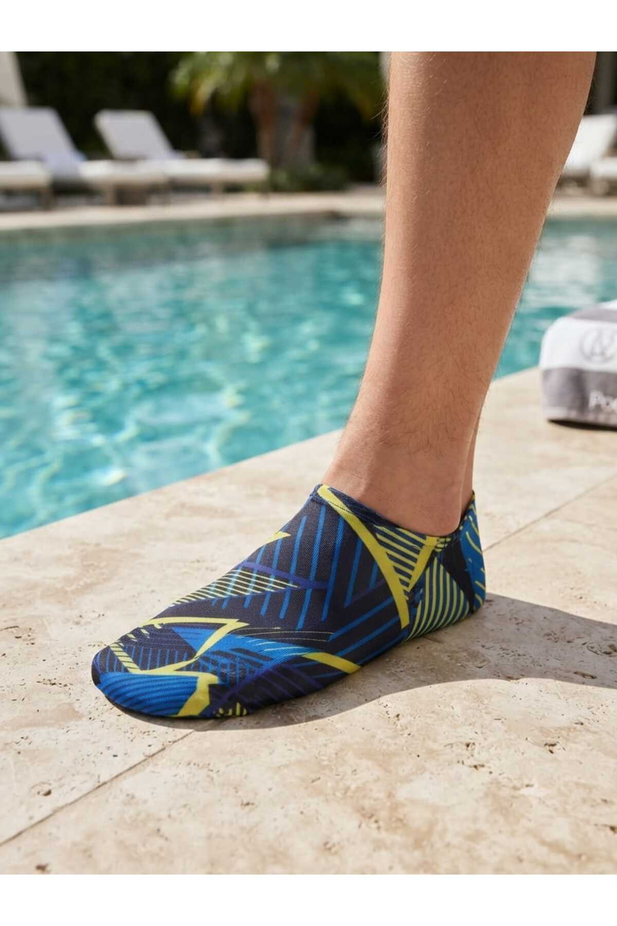 LAL's Erkek Deniz ve Havuz Ayakkabısı Kaydırmaz Aqua Shoes Hızlı Kuruyan Plaj Su Ayakkabısı Desenli görsel 2