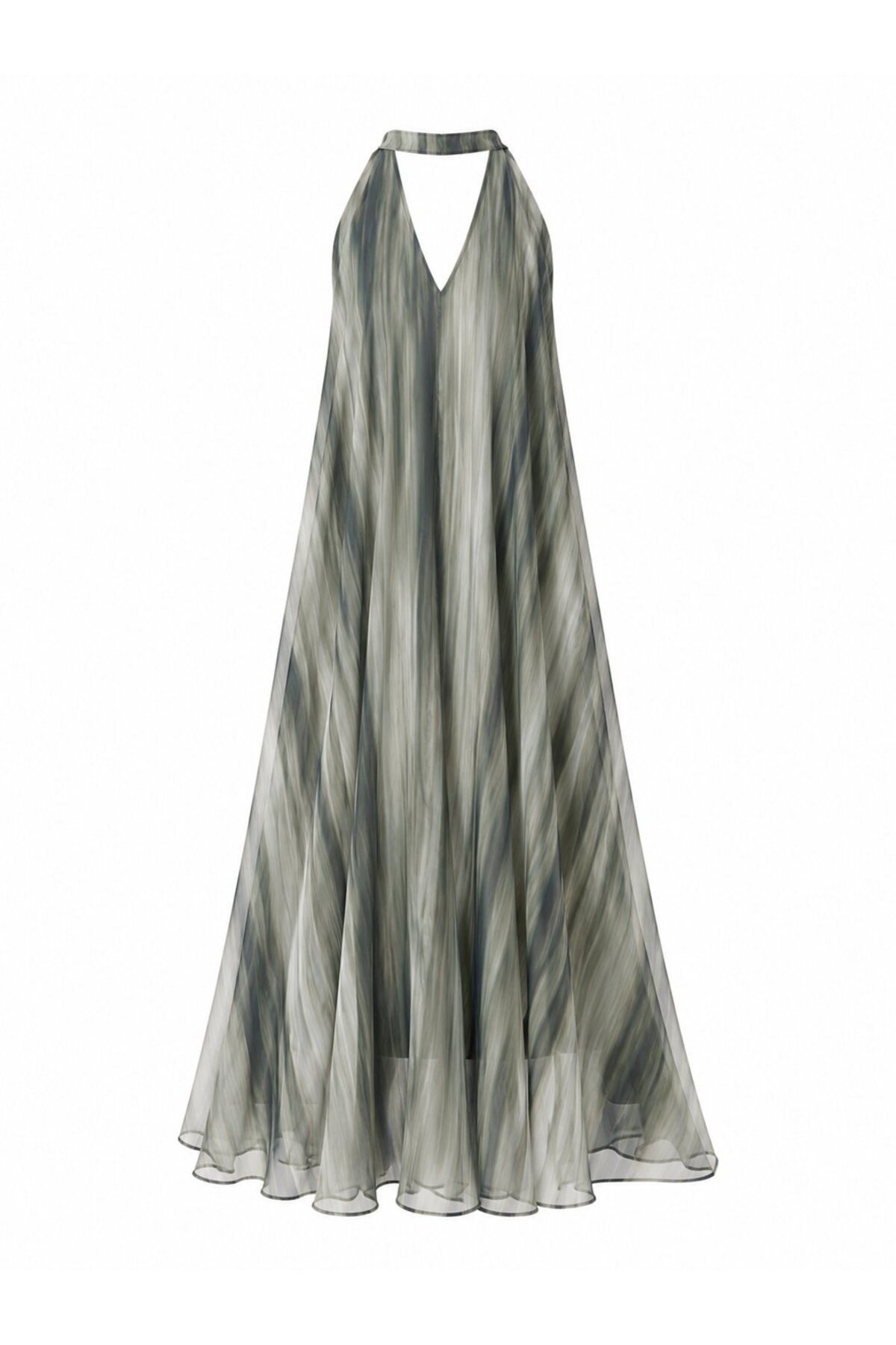 Laluvia Green Halter Neck Long Dress with Pockets - 261114
