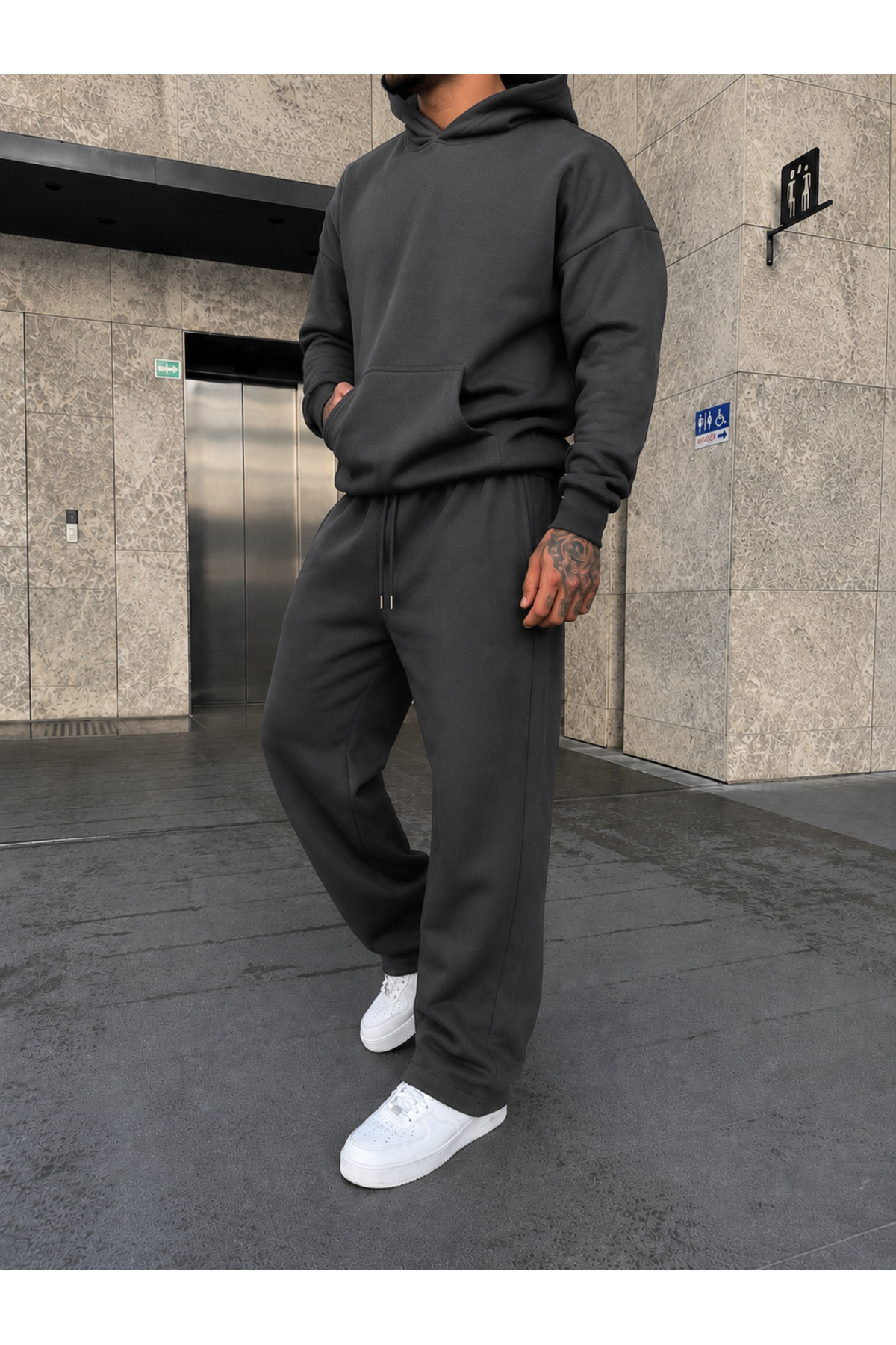 BARLİZ ERKEK Oversize Baggy Kalıp Uygun Basic Günlük Eşofman Takımı — خاکستری BRNSFTK7