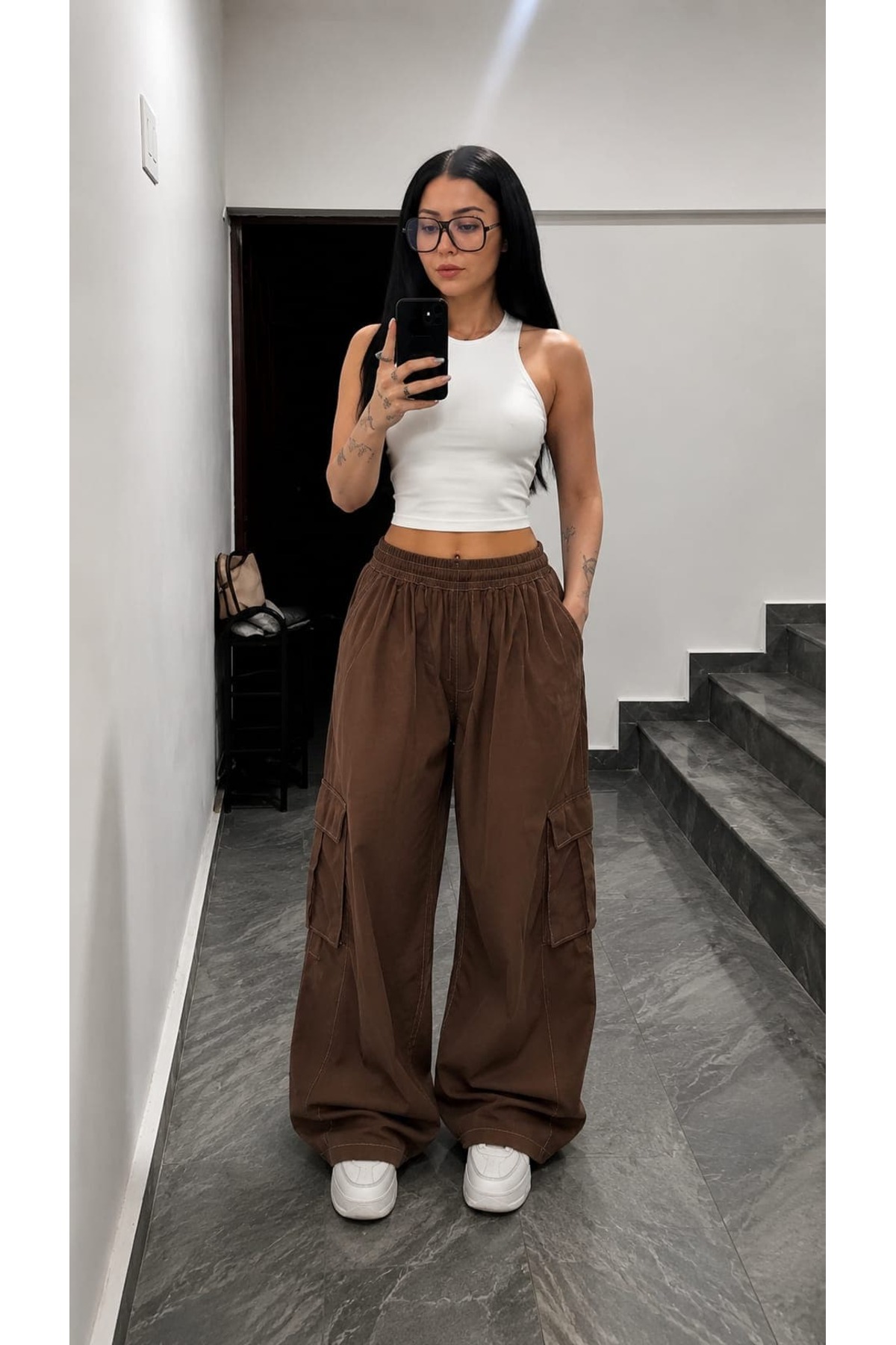 Birgül Sezişli Butik Kargo Cepli Geniş Paça Pantolon görsel 2