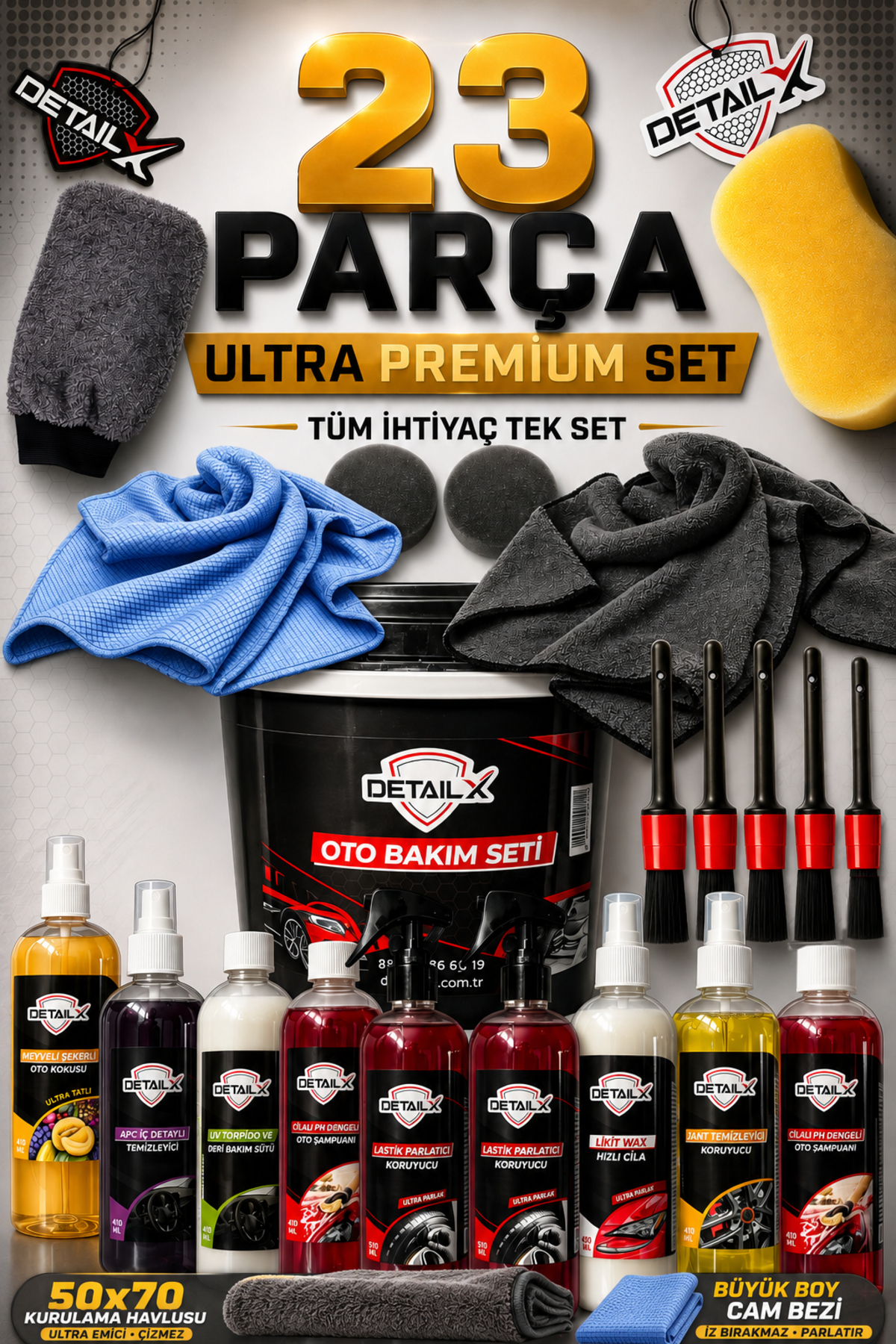 23 Parça Ultra Premium Oto Bakım ve Motorsiklet Yıkama Seti Dolu Dolu Tek Set