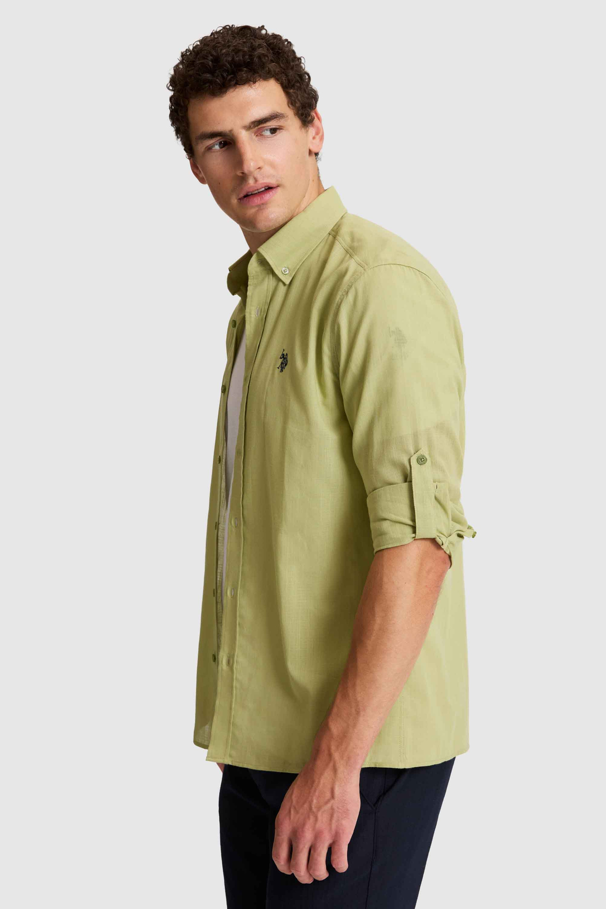 U.S. Polo Assn. Erkek Yeşil Uzun Kollu Basic Gömlek 50324660-VR016 görsel 3