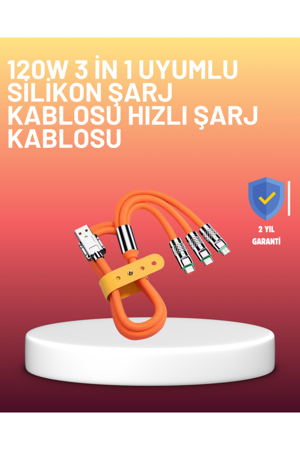 markentegra Çinko Alaşımlı Uçlu 120 W Şarj Kablosu – Dolaşmaya Dayanıklı 1,2 m USB Kablo