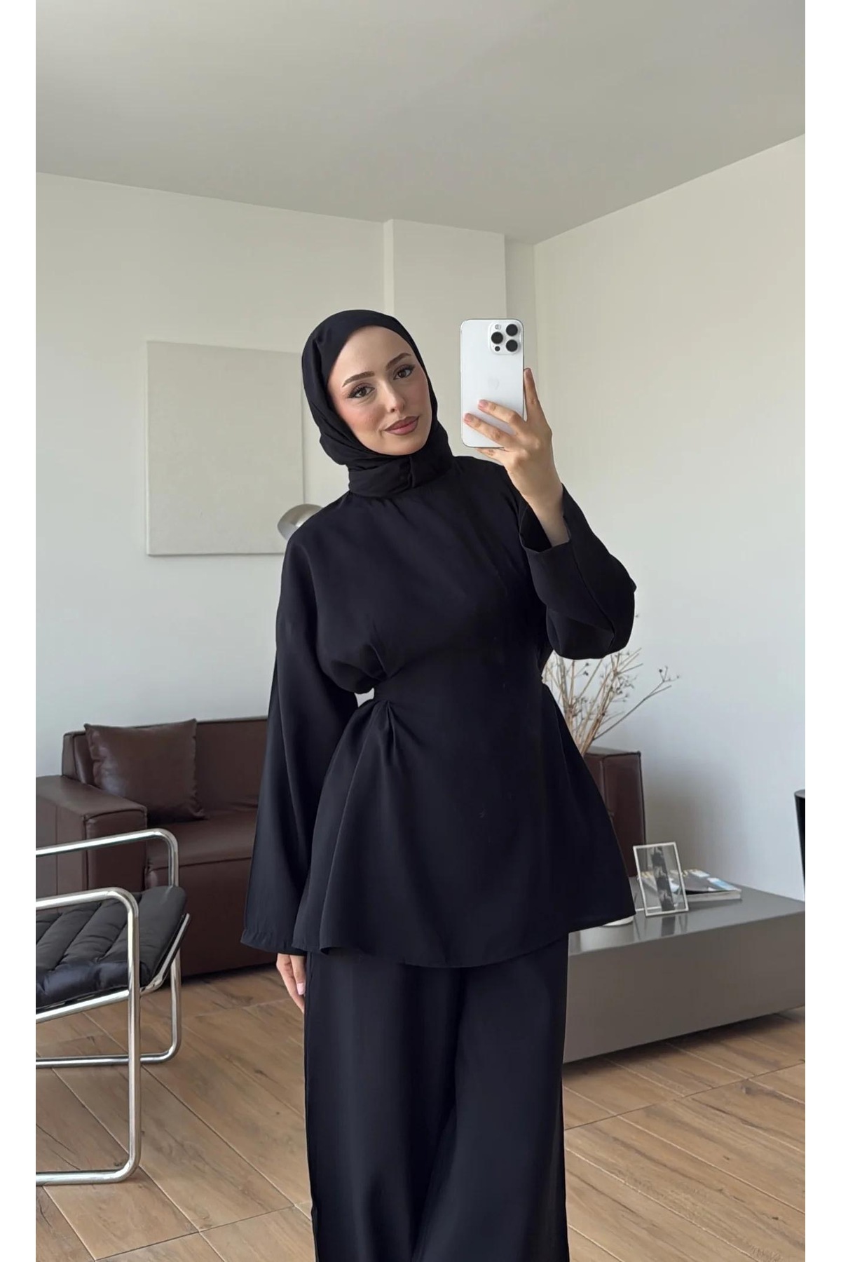 YUNAKI Pelerin Detaylı & Tesettür Giyim & Kadın İkili Tesettür Takım & Alt Üst Pantolon İkili Takım görsel 6