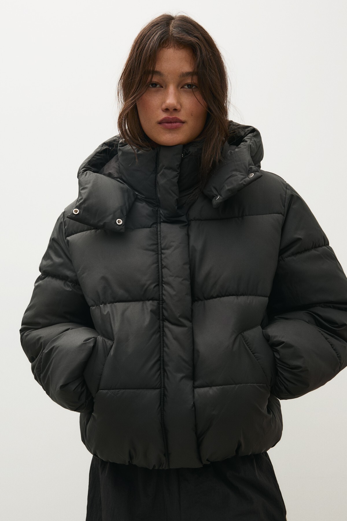 Oversize kapüşonlu şişme ceket