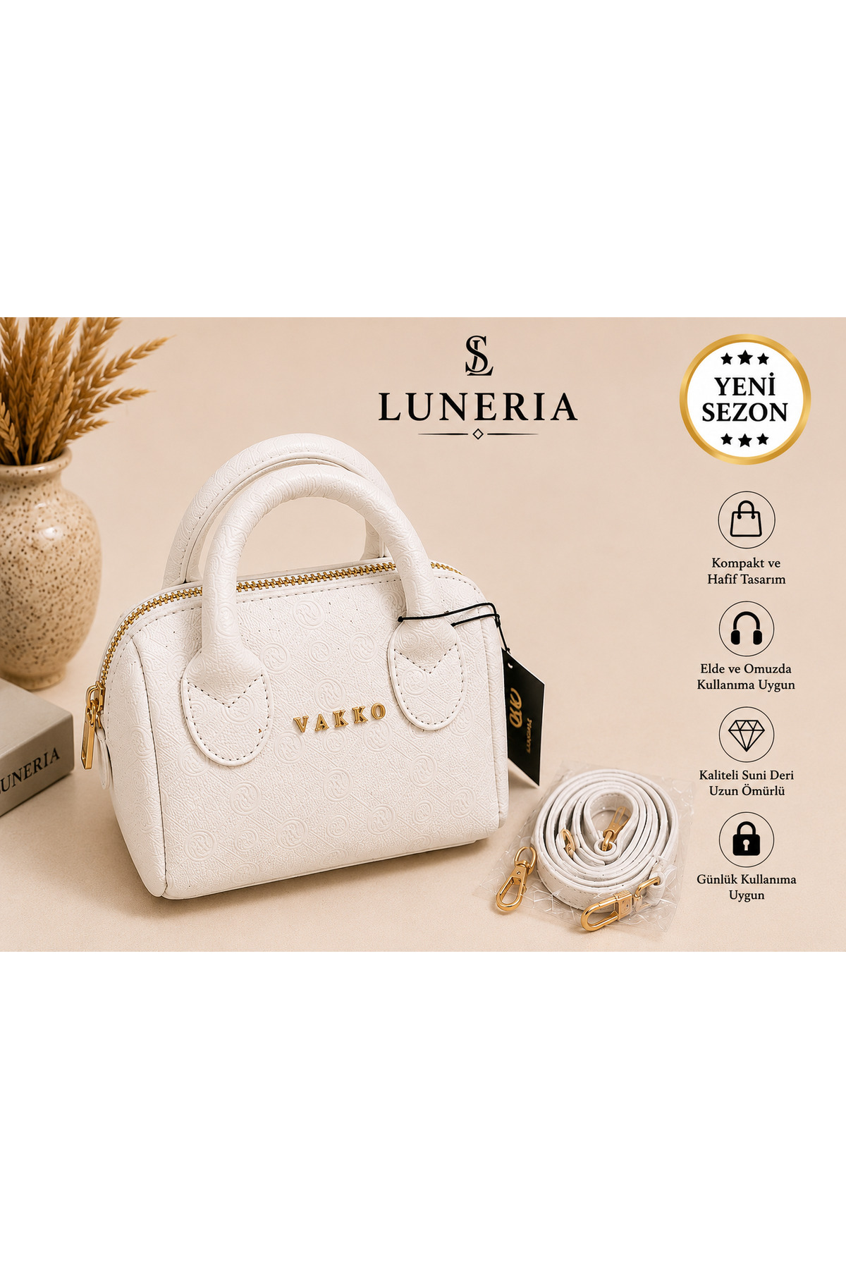 Luneria Mini Beyaz El ve Omuz Çantası görsel 2