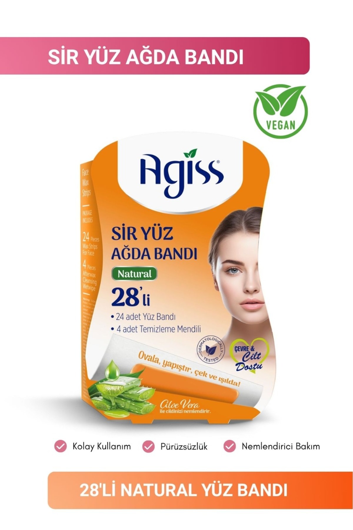 AGISS نوارهای موم صورت Sir بسته ۲۸ عددی با اثر طبیعی آلوئه ورا — NATURAL28LITEK