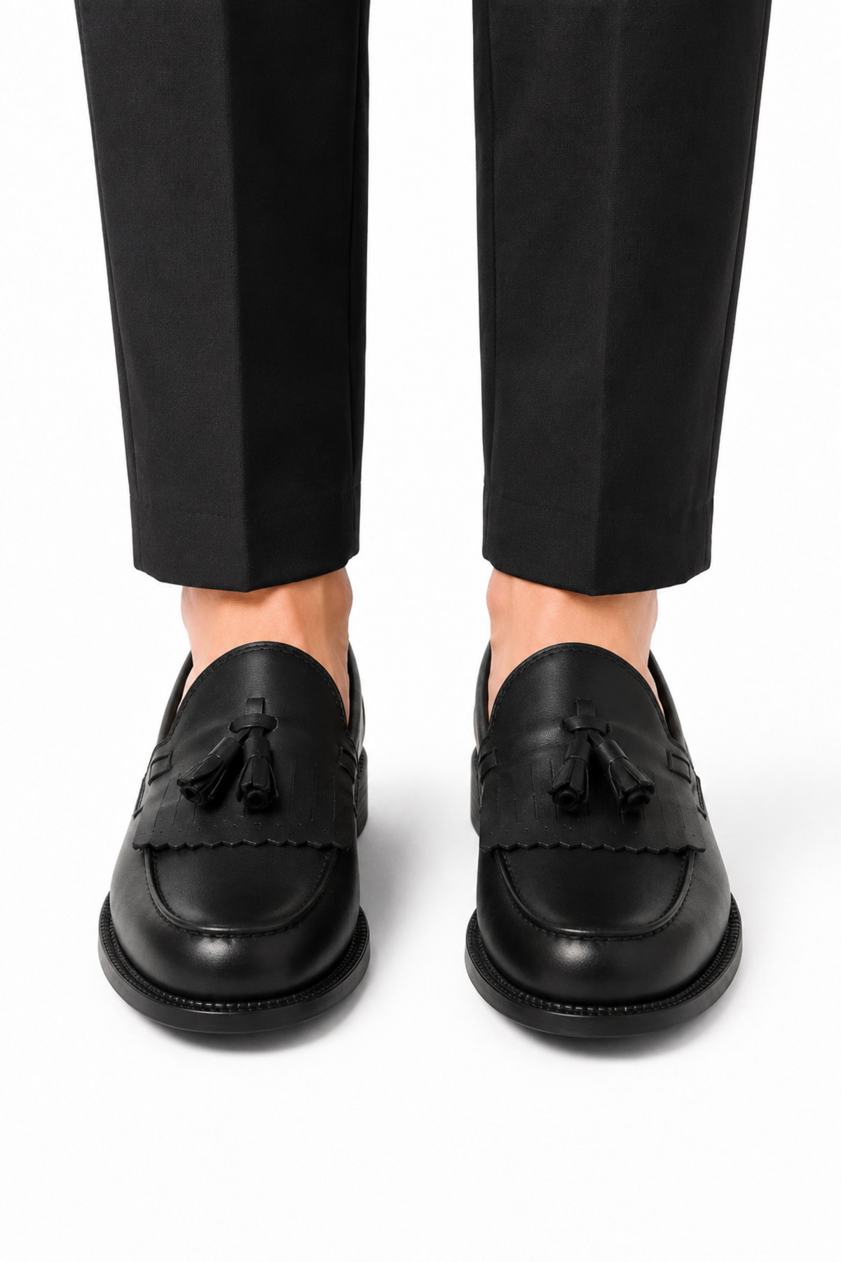 By Sabit Unisex Siyah Püsküllü Corcik Loafer Ayakkabı Bağcıksız Klasik Günlük Şık Kundura görsel 2