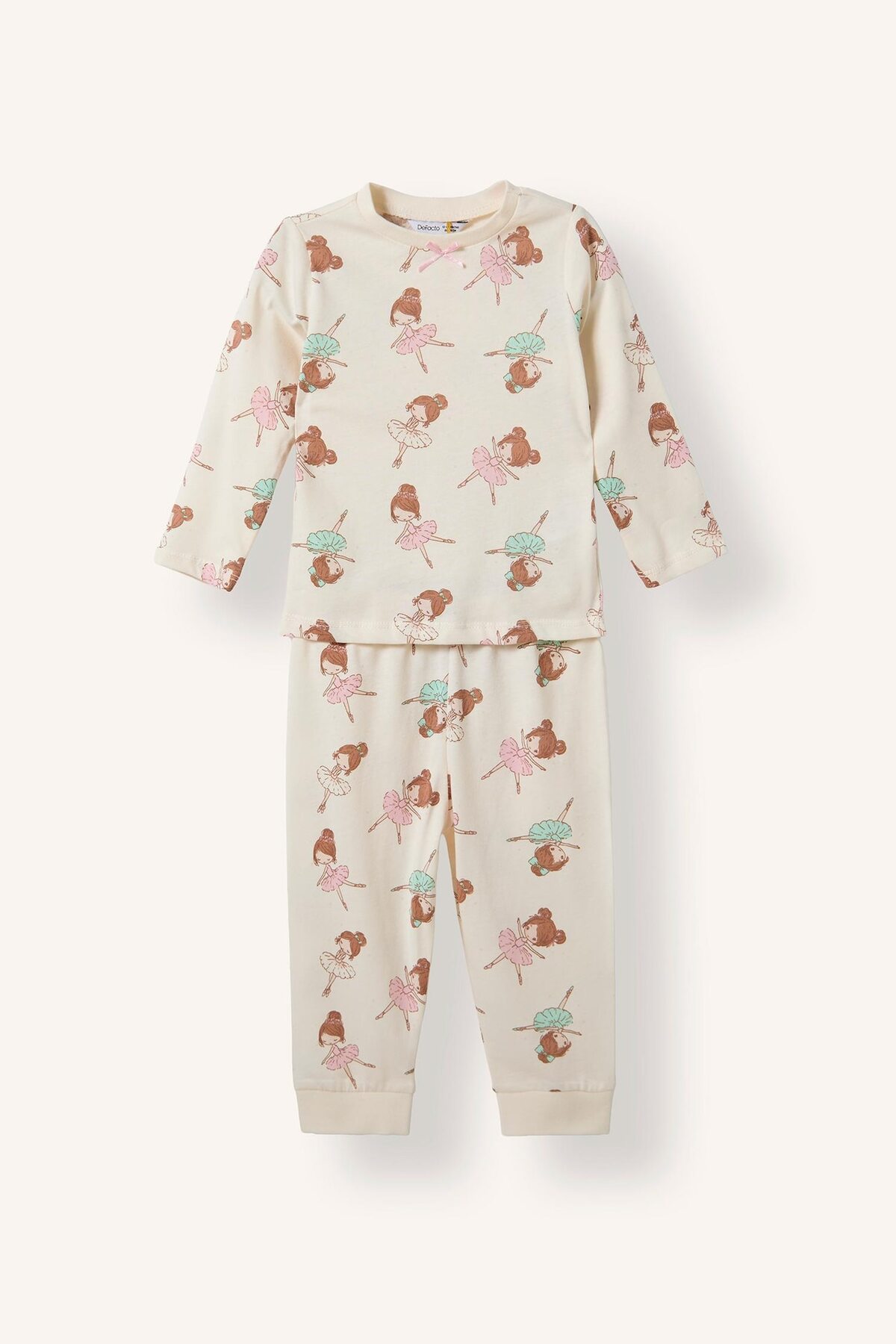 Defacto 100% Cotton Basic Crew Neck Top Ensek Waist Bottom 2-Piece Pajama Set Baby Girl I1004A526Au