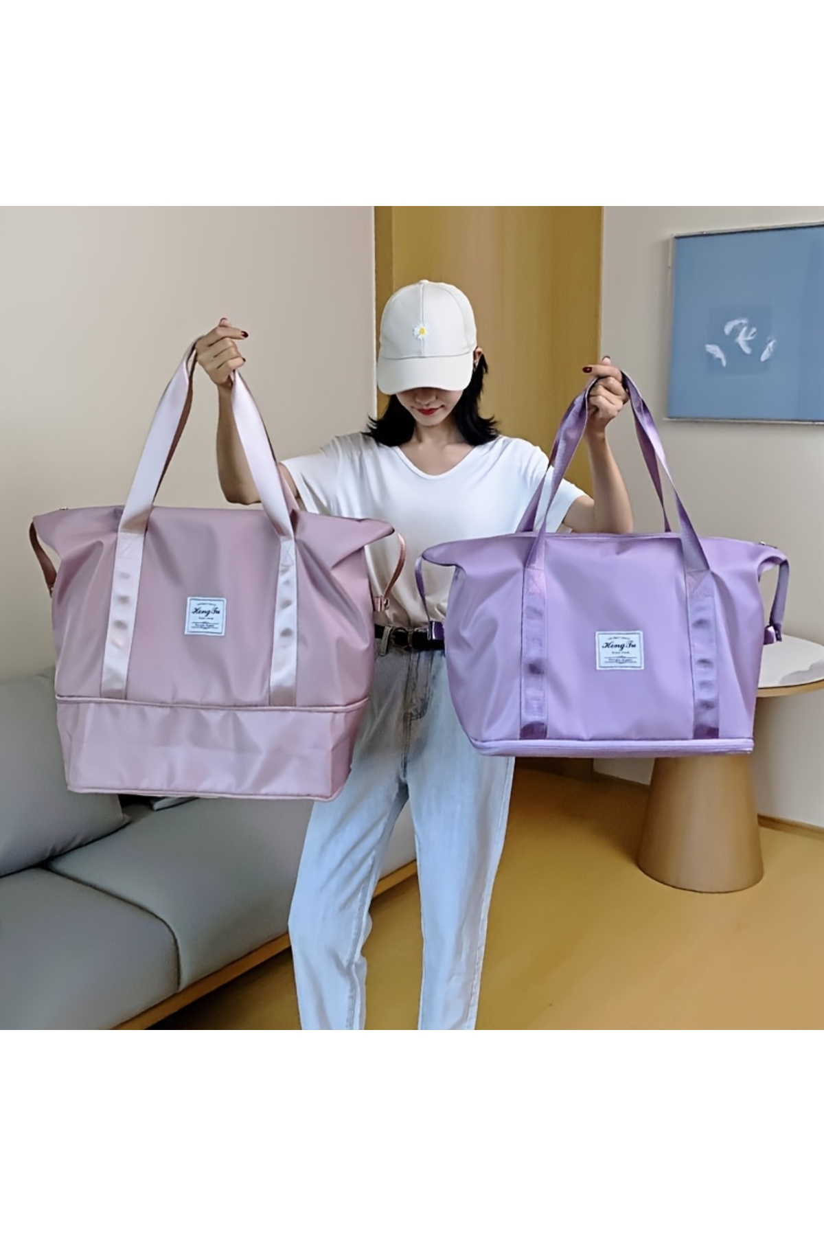 Doori Katlanabilir Seyahat Çantası - Geniş Hacimli Spor çantası - Market Alışveriş Çantası - Bebek çantası - Anne Çantası - Plaj çantası görsel 7