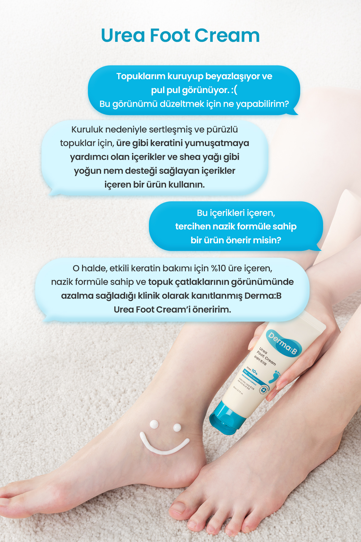 Kuru ve Çatlamış Topuklar İçin, Peeling Etkili Nemlendirici Ayak Kremi DERMA:B Urea Foot Cream — 9811 — تصویر 4 از 9