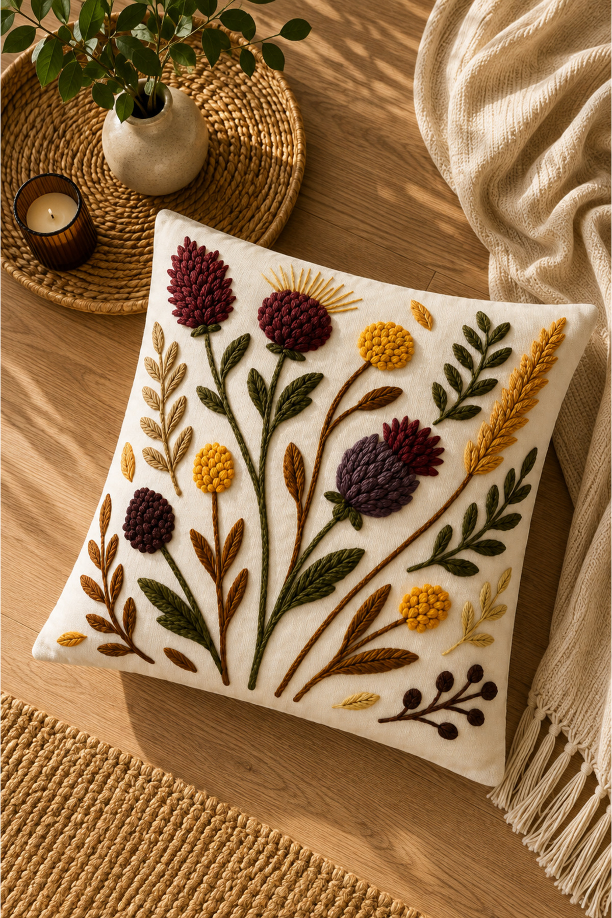 Dijital Baskılı Dekoratif Kırlent Kılıfı 43x43 cm – Modern Desenli Keten Dokulu