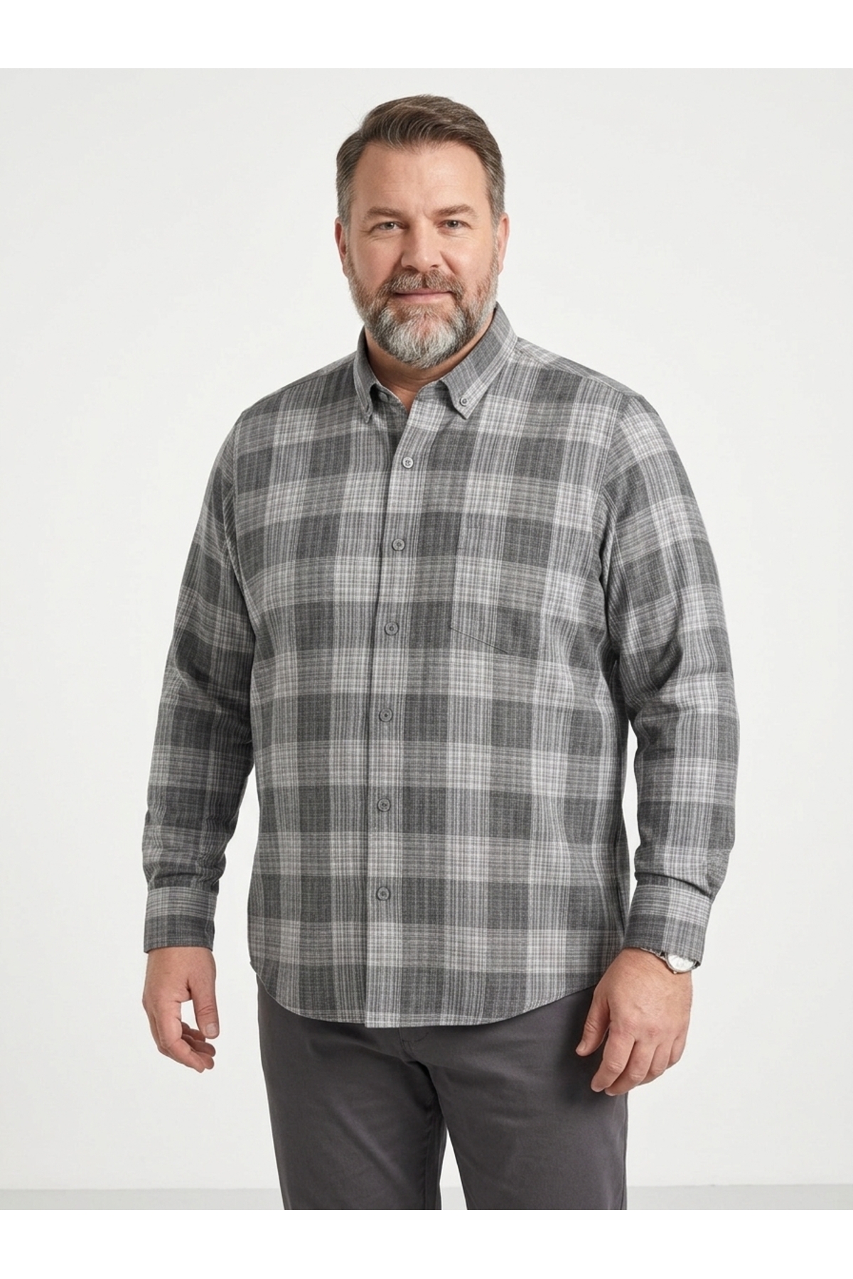 secret touch Büyük Beden Erkek Uzun Kollu Kareli Tek Cepli Battal Boy Gömlek (2XL - 3XL - 4XL) görsel 2