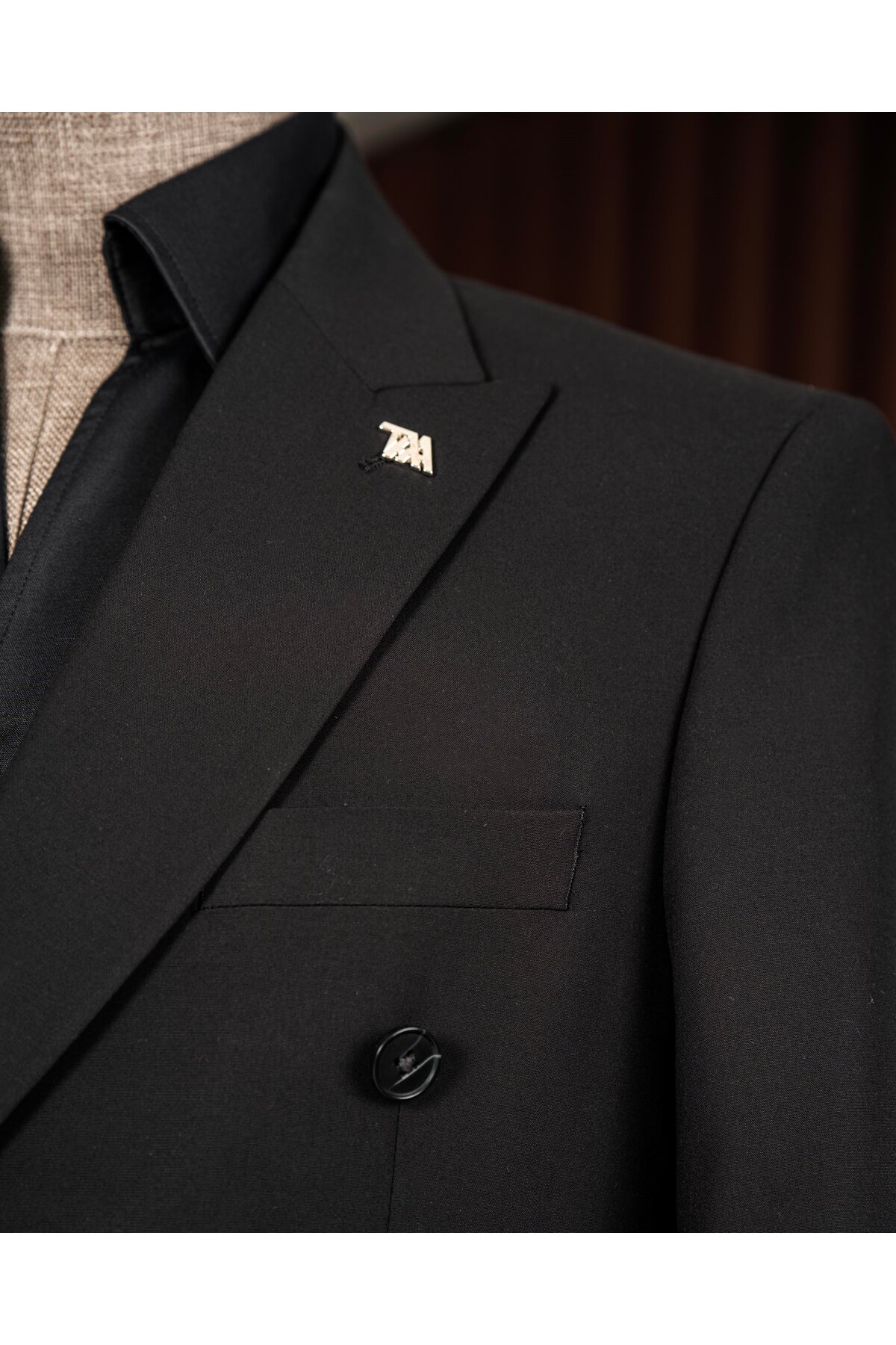 TerziAdemAltun Slim fit erkek kruvaze sivri yaka ceket pantolon takım elbise siyah T20172-01 görsel 3