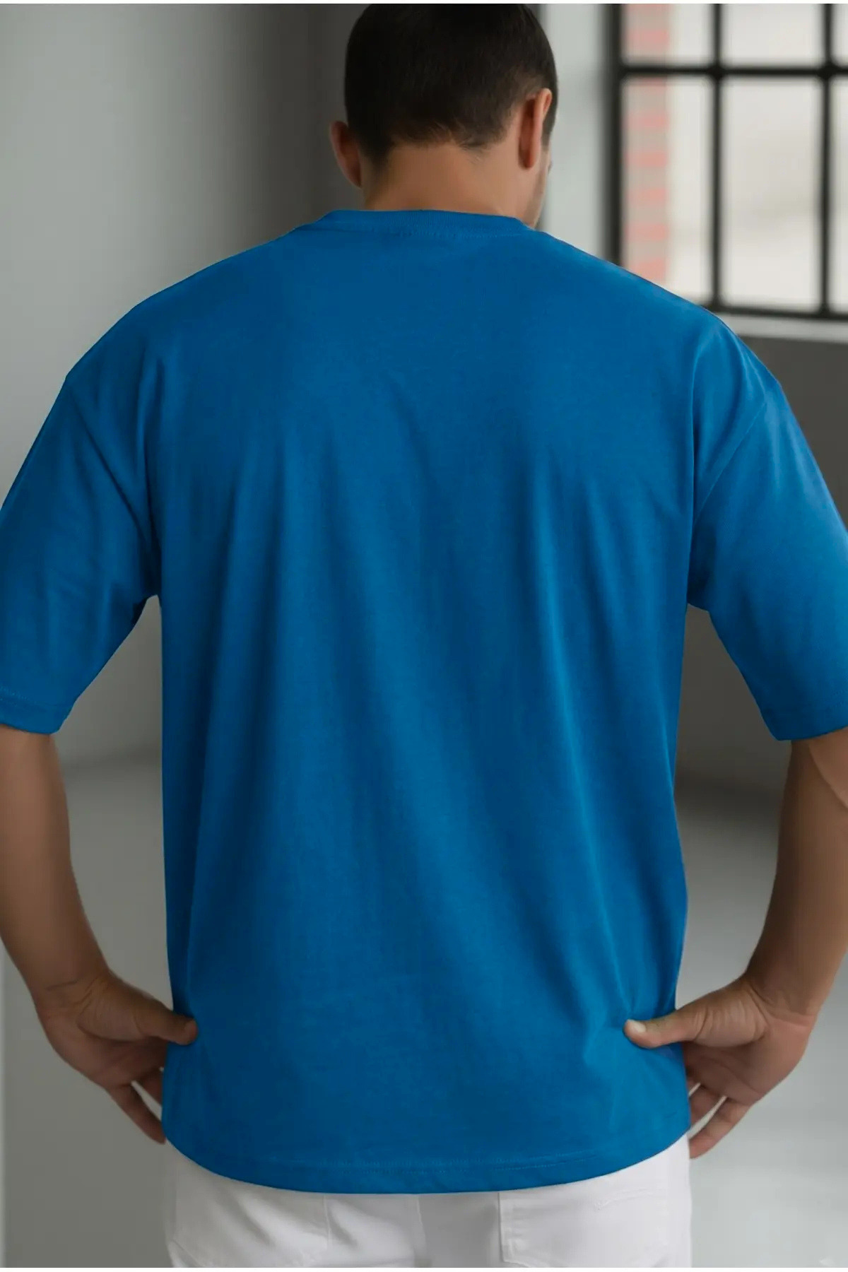 Teenage Millionaire Erkek Mavi Basic Düz Baskısız Oversize Salas T-shirt görsel 3