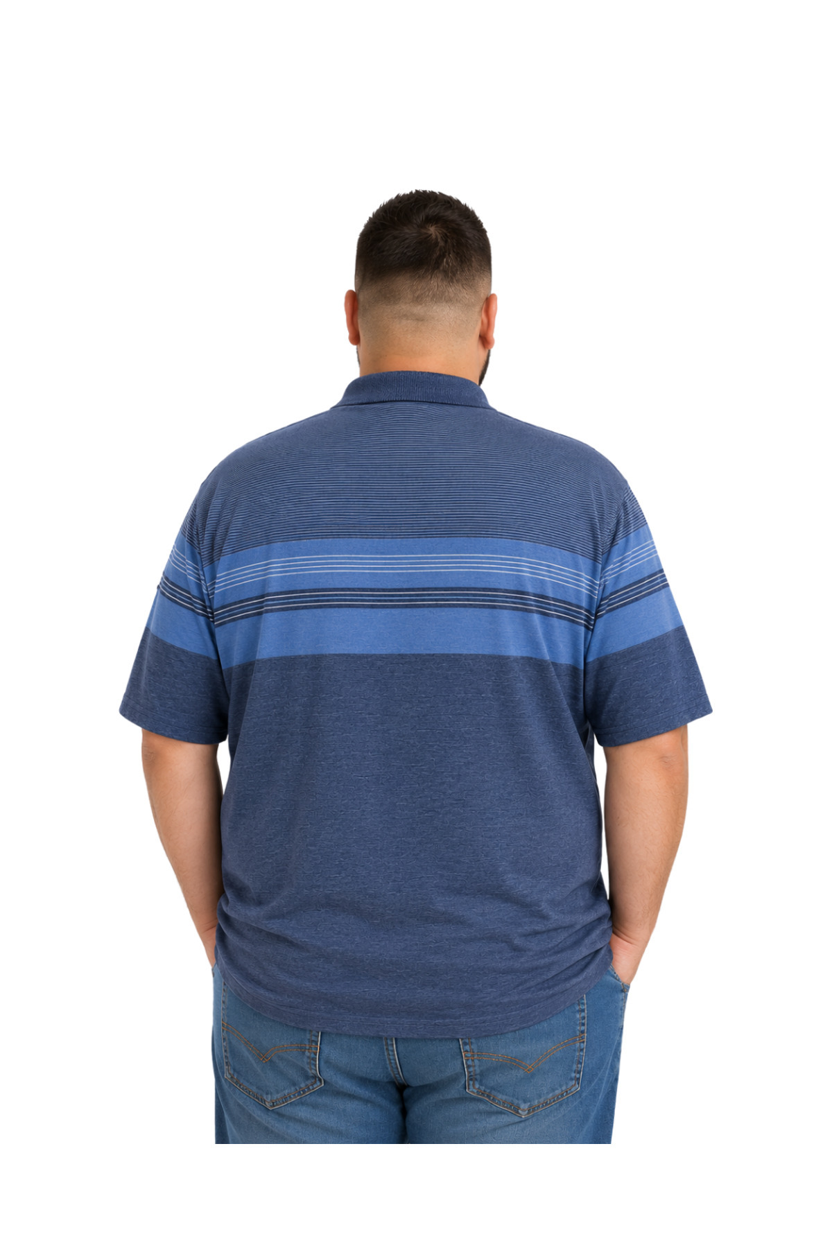 BattalModa Erkek Büyük Beden Melanj Lacivert Polo Yaka Kısa Kollu Sandline Tişört 5XL-6XL-7XL-8XL görsel 3