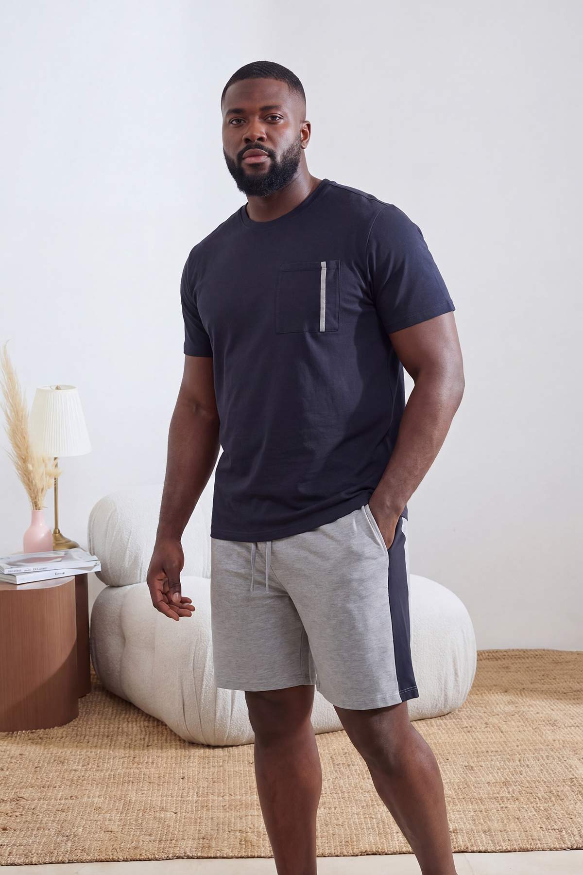 Trendyolmilla Man Büyük Beden Lacivert Regular Kesim Panelli Pamuklu Örme Pijama Takımı TMNSS26AI00013