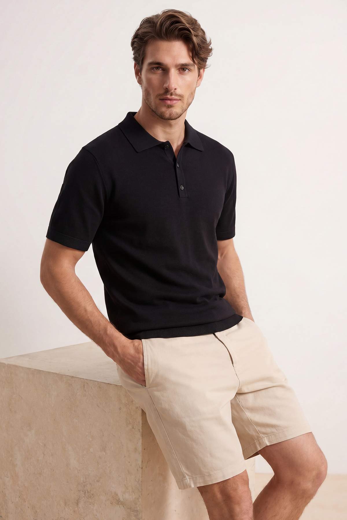 Trendyolmilla Man Siyah Regular/Normal Kesim Özel İplik Premium Basic Triko Polo Yaka T-shirt TMNSS26PO00044