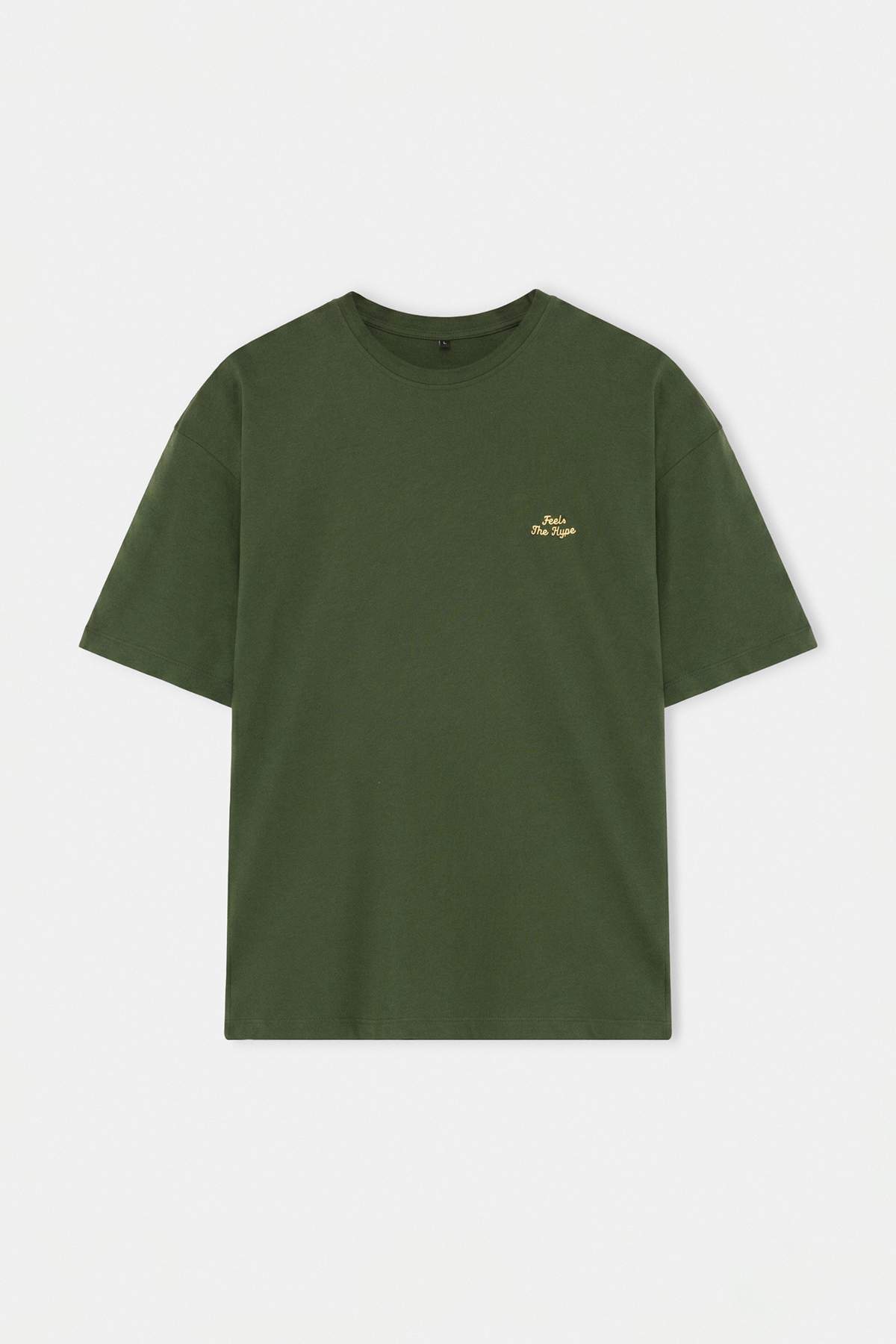 Trendyolmilla Man Haki Oversize/Geniş Kesim Slogan Nakışlı %100 Pamuk T-Shirt TMNSS26TS00055