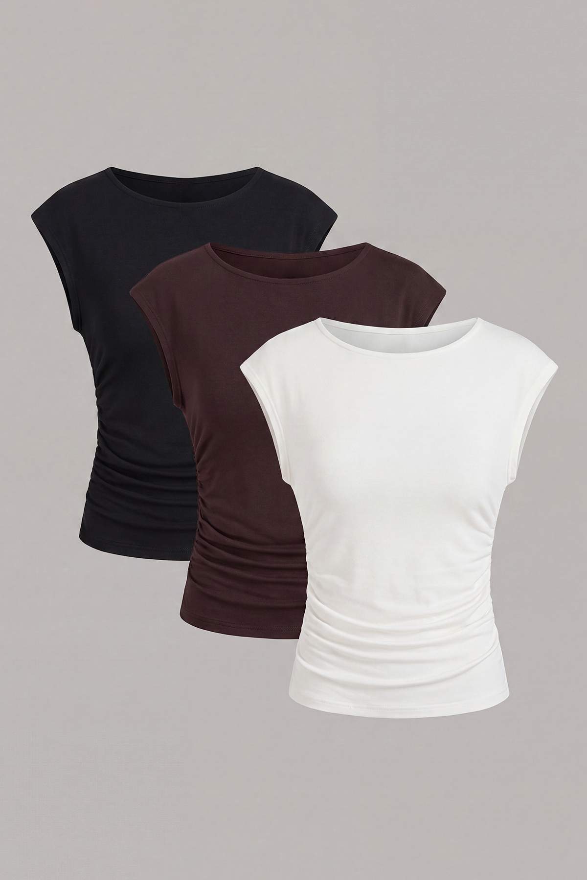 Trendyolmilla Siyah-Ekru-Kahverengi Düz Fitted Bisiklet Yaka Kolsuz Crop Yumuşak Örme Bluz TWOSS26BZ01089