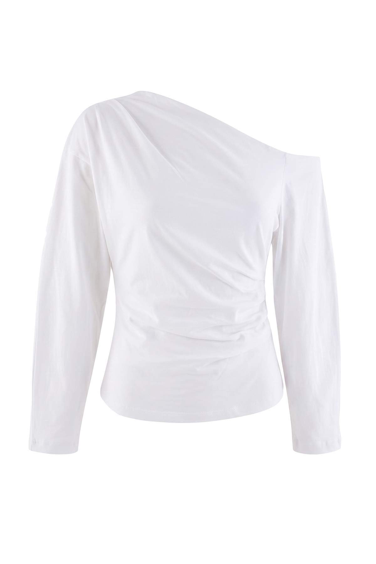 Trendyolmilla Trendyolmilla Wardrobe Essentials – Beyaz Düşük Omuz Poplin Dokuma Bluz | TWOAW27BZ00057